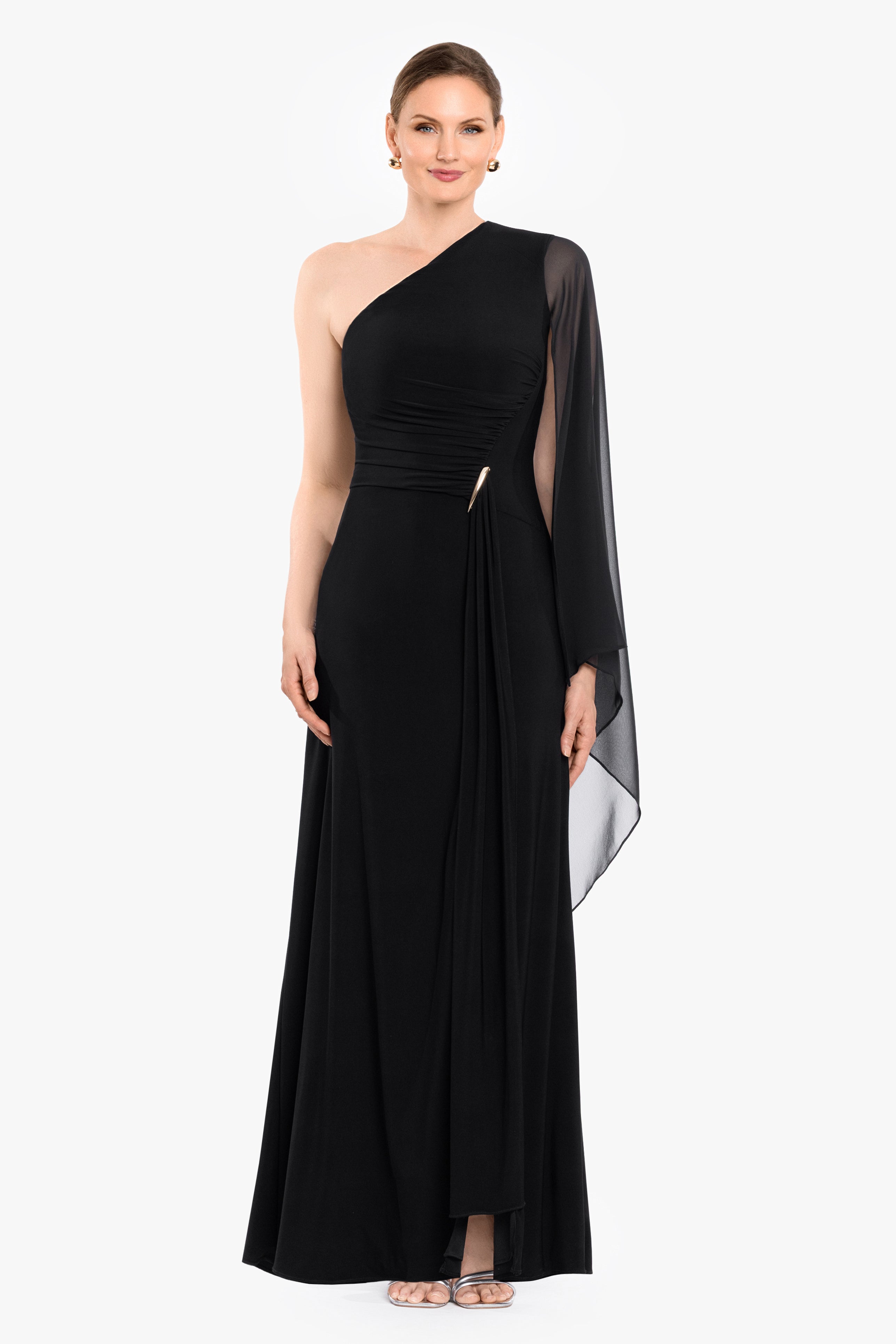 "Colleen" Jersey Knit & Chiffon One Shoulder Dress