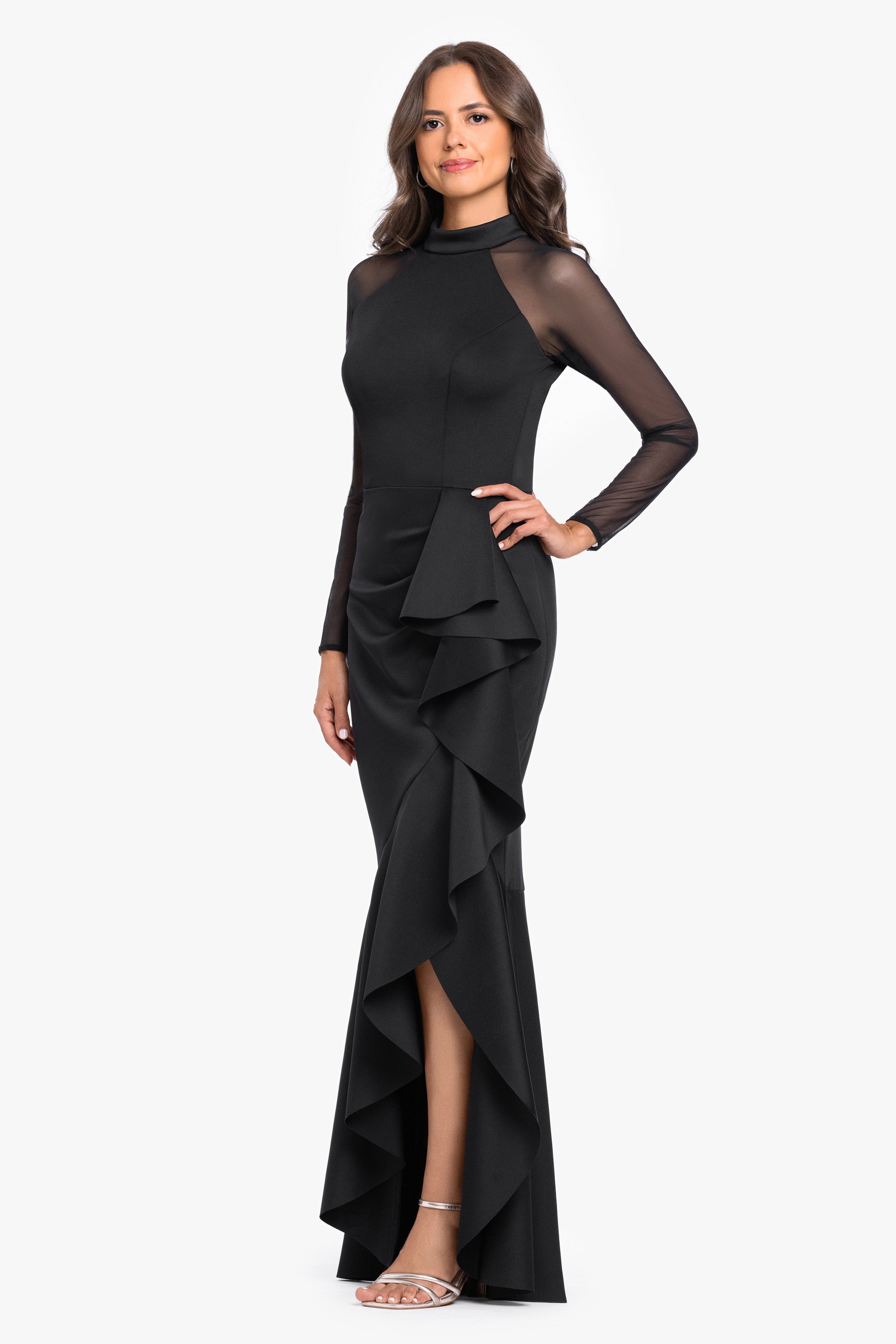 "Blair" Techno Scuba Mesh Long Sleeve Dress