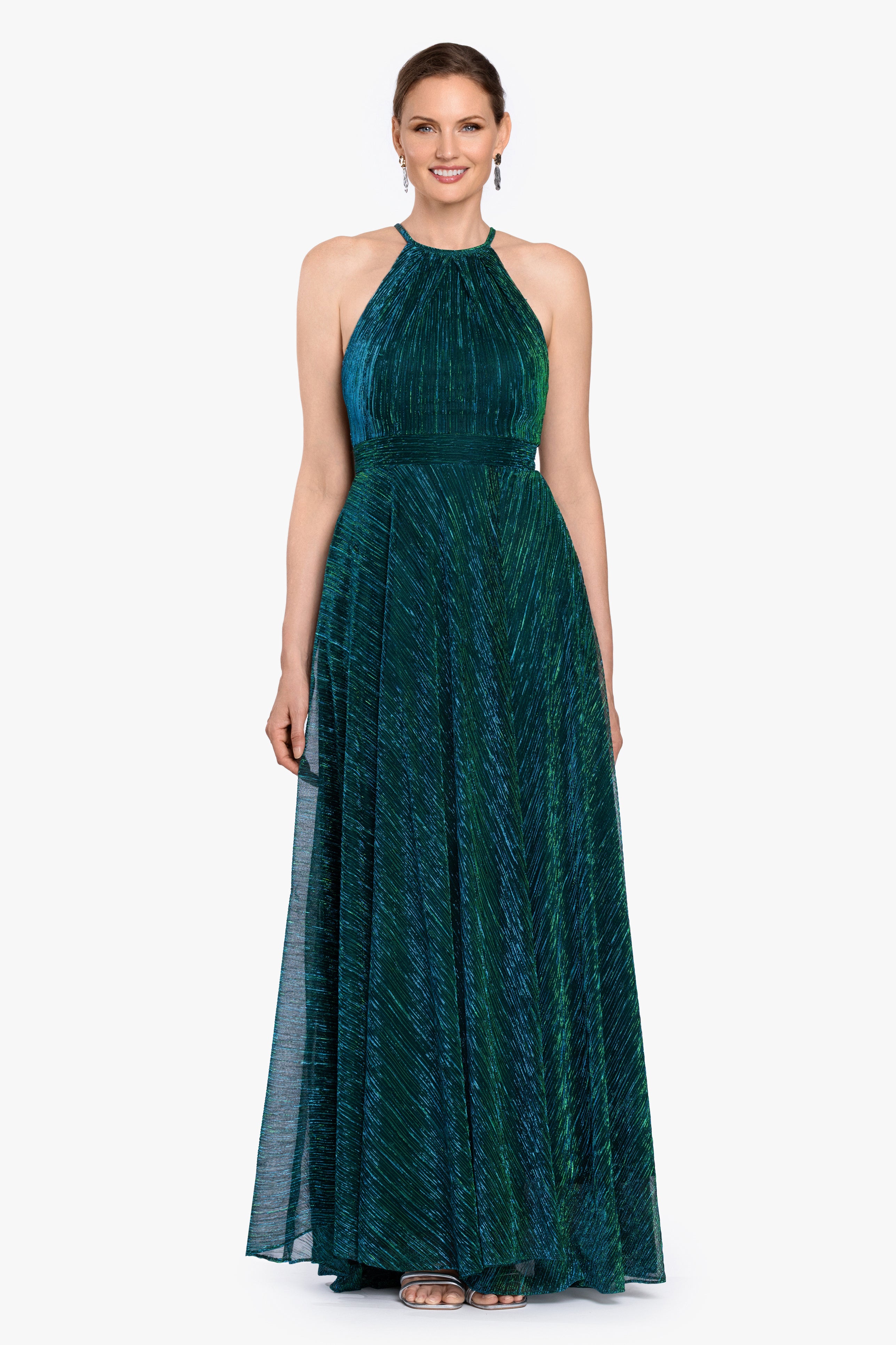 "Ophelia" Metallic Knit Pleated Long Dress
