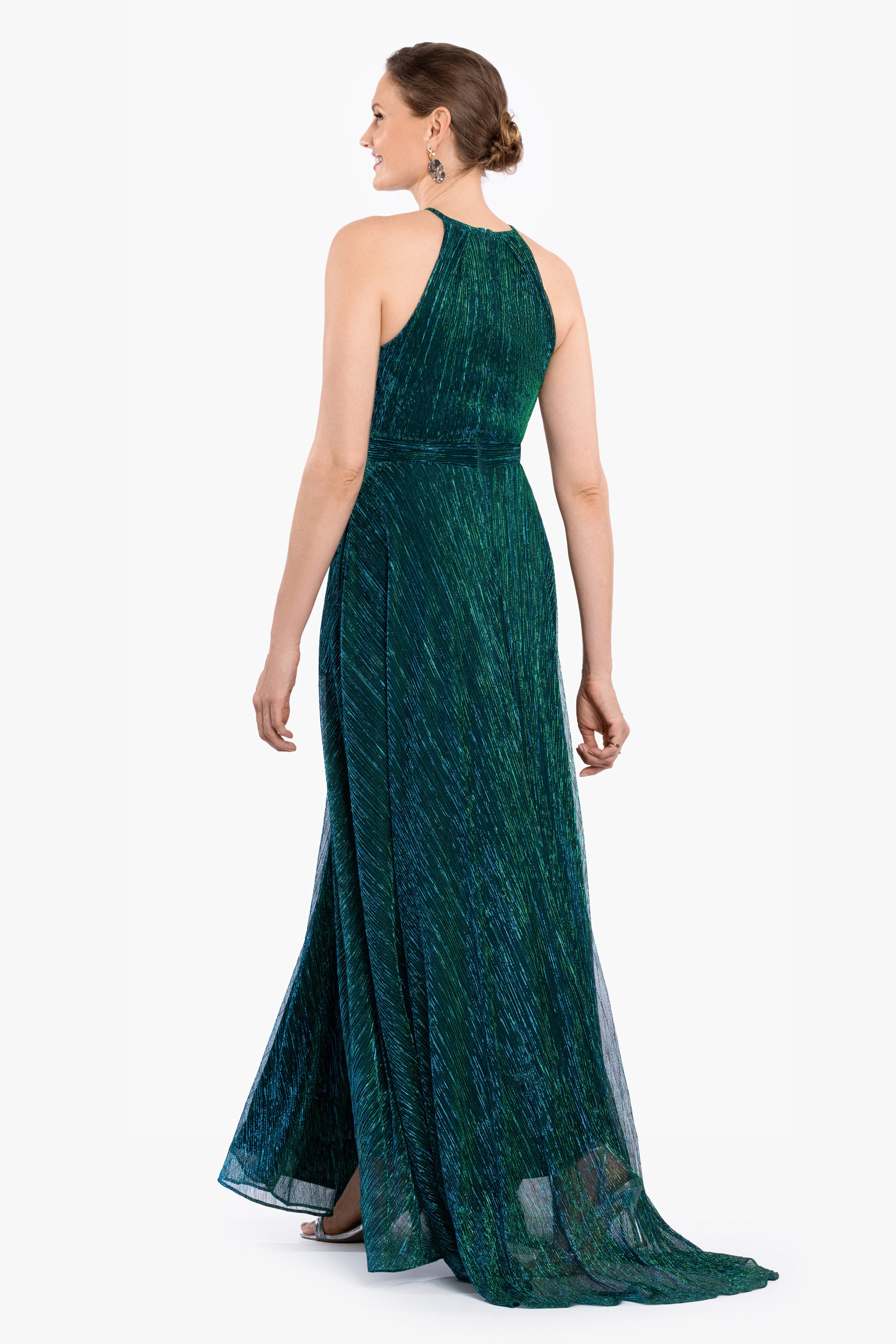 "Ophelia" Metallic Knit Pleated Long Dress