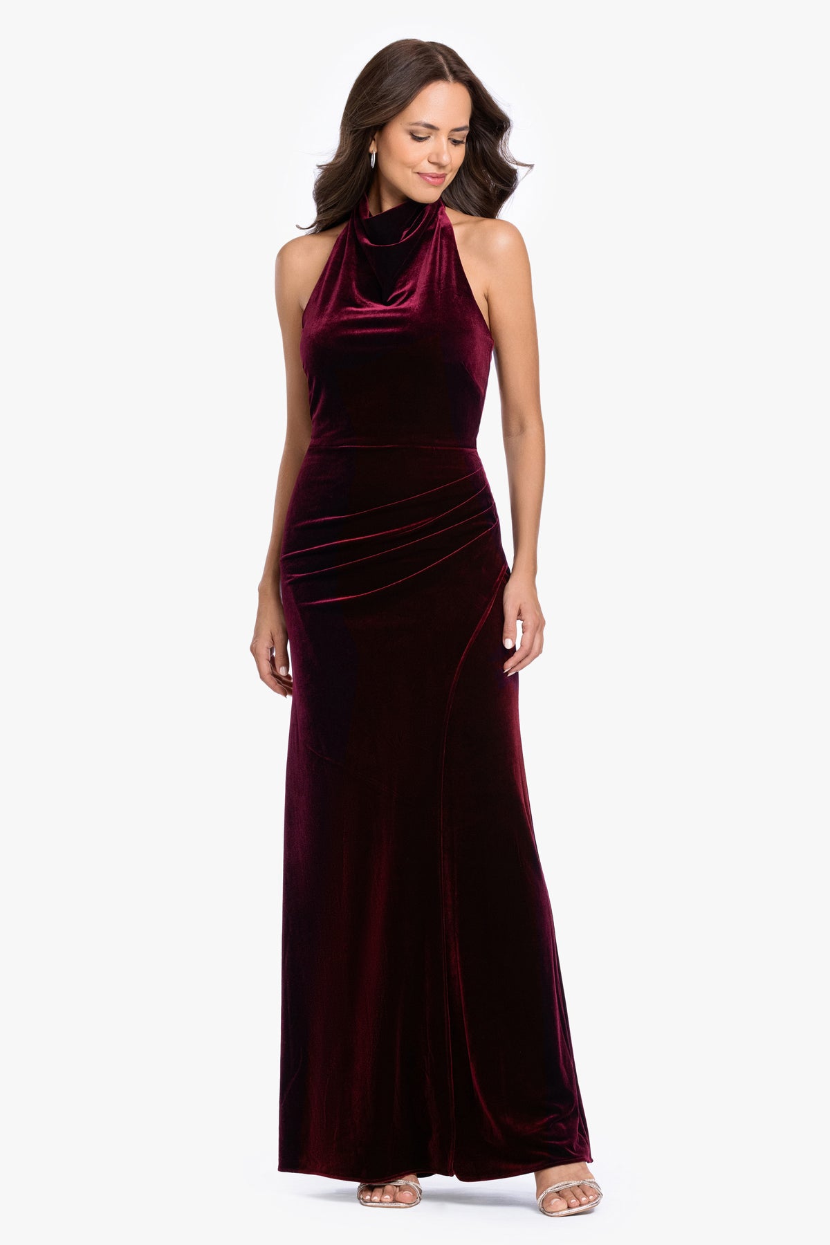 "Scarlett" Velvet Halter Ruched Back Dress
