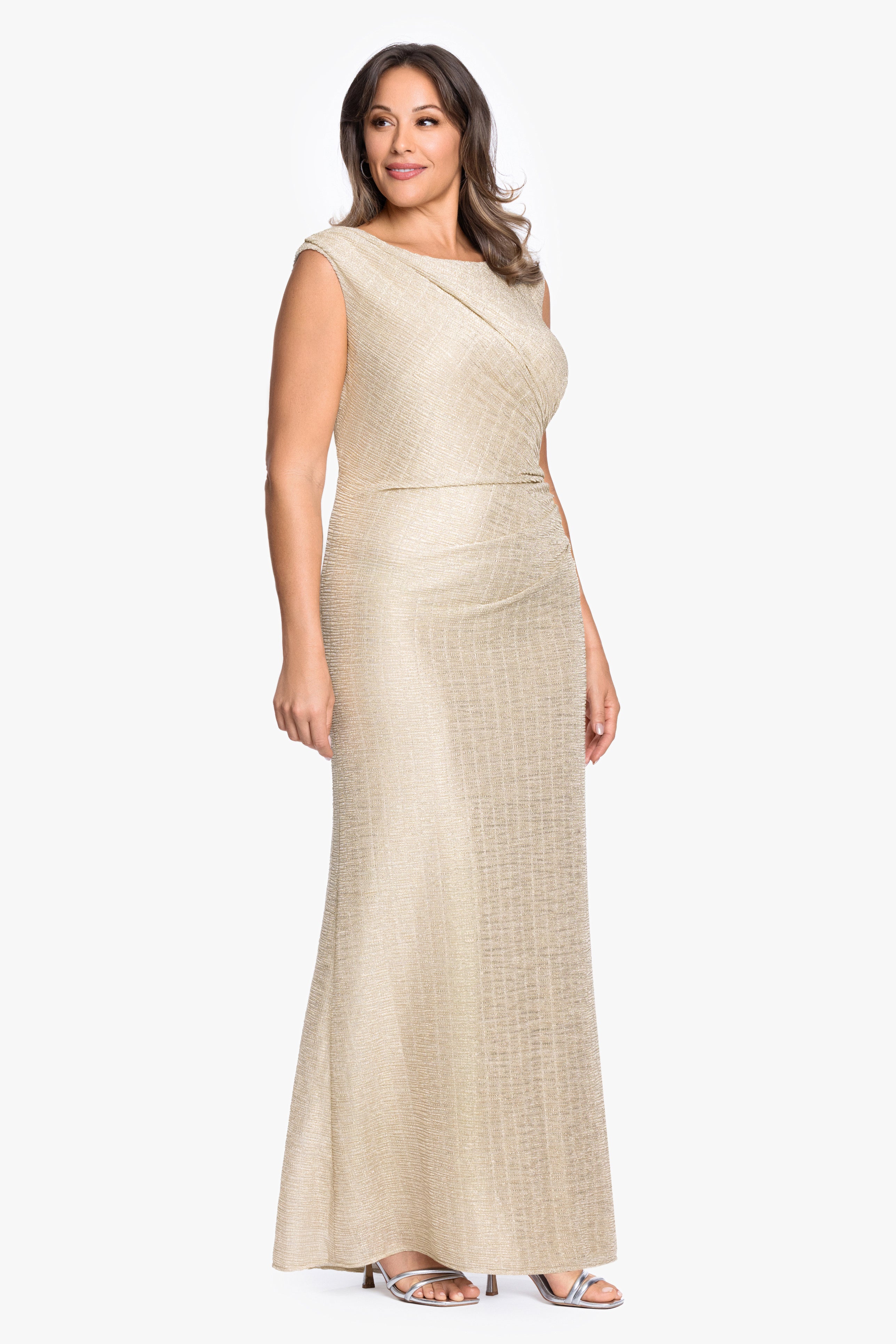 Katrina" Plus Metallic Ruched Slit Dress | Betsy & Adam