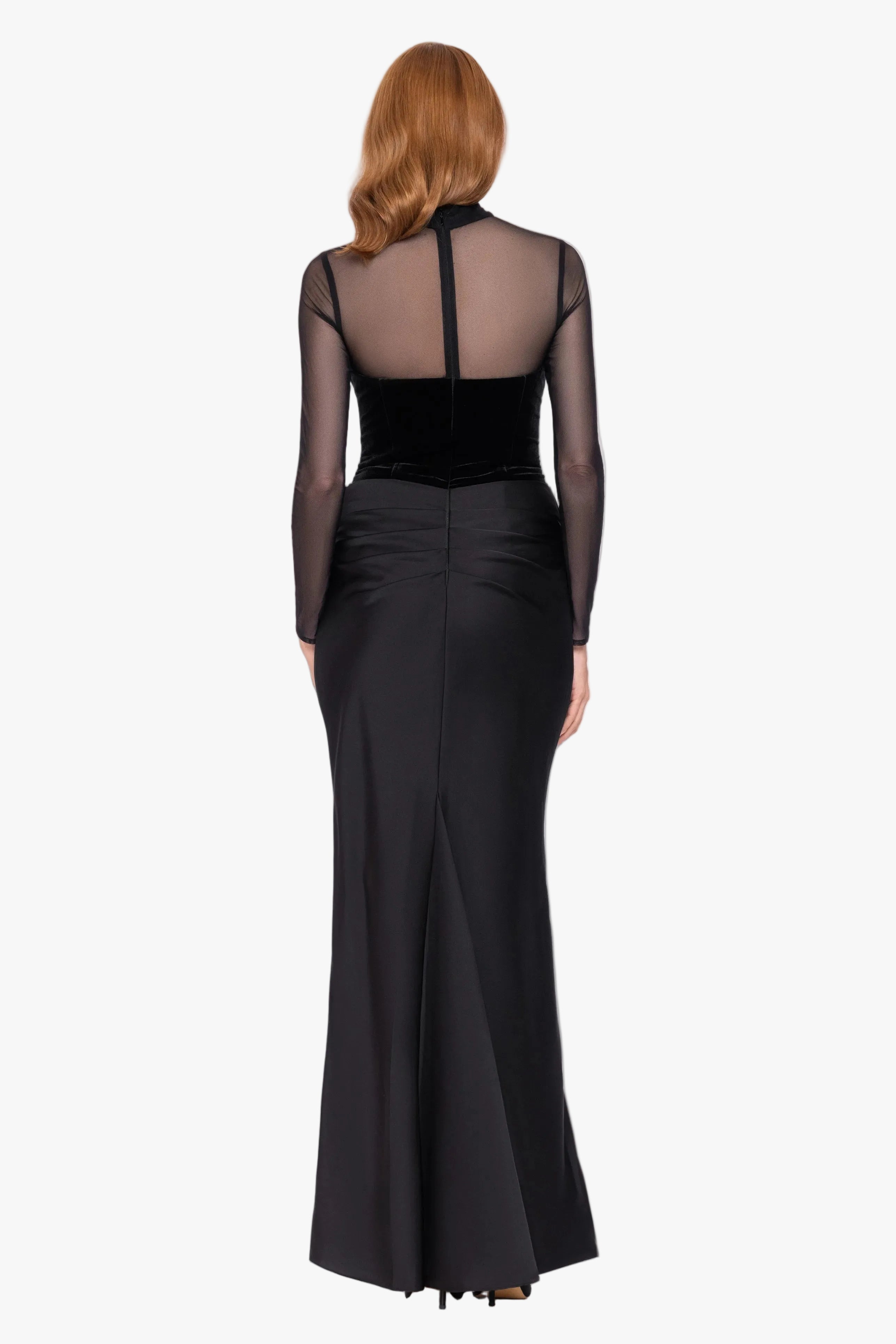 "Julia" Velvet Mock Neck & Satin Skirt Dress
