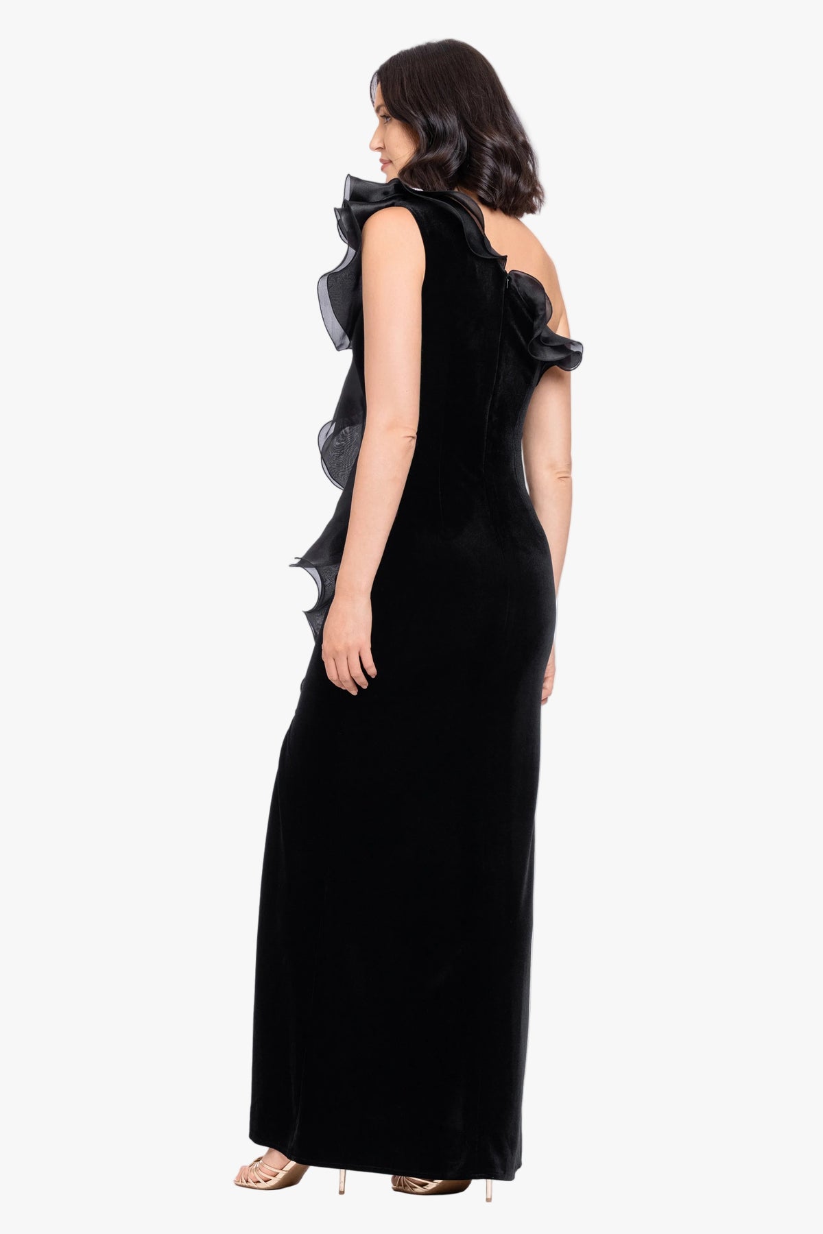 "Nadia" Stretch Velvet & Organza Combo Dress