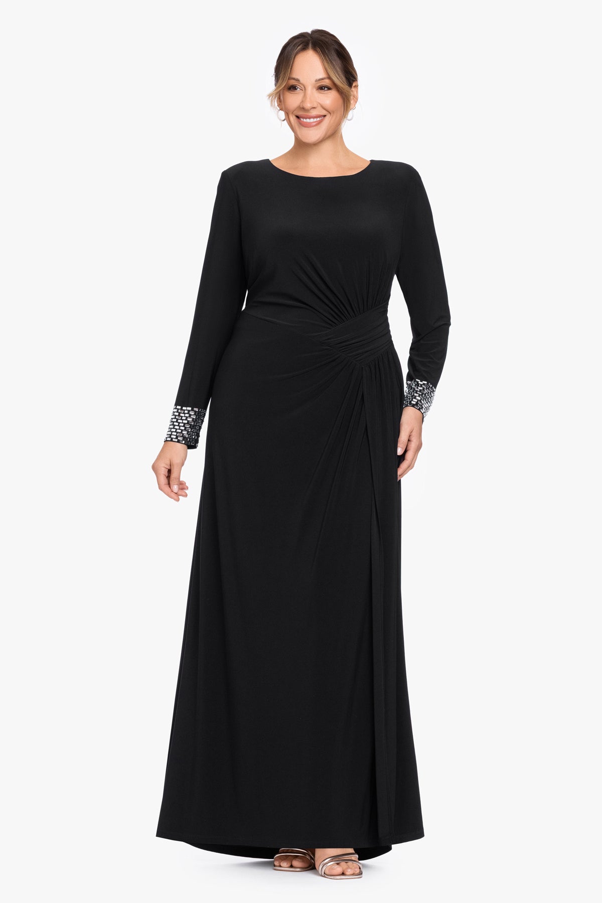 Plus "Frances" Jersey Knit Long Sleeve Beaded Cuff Dress