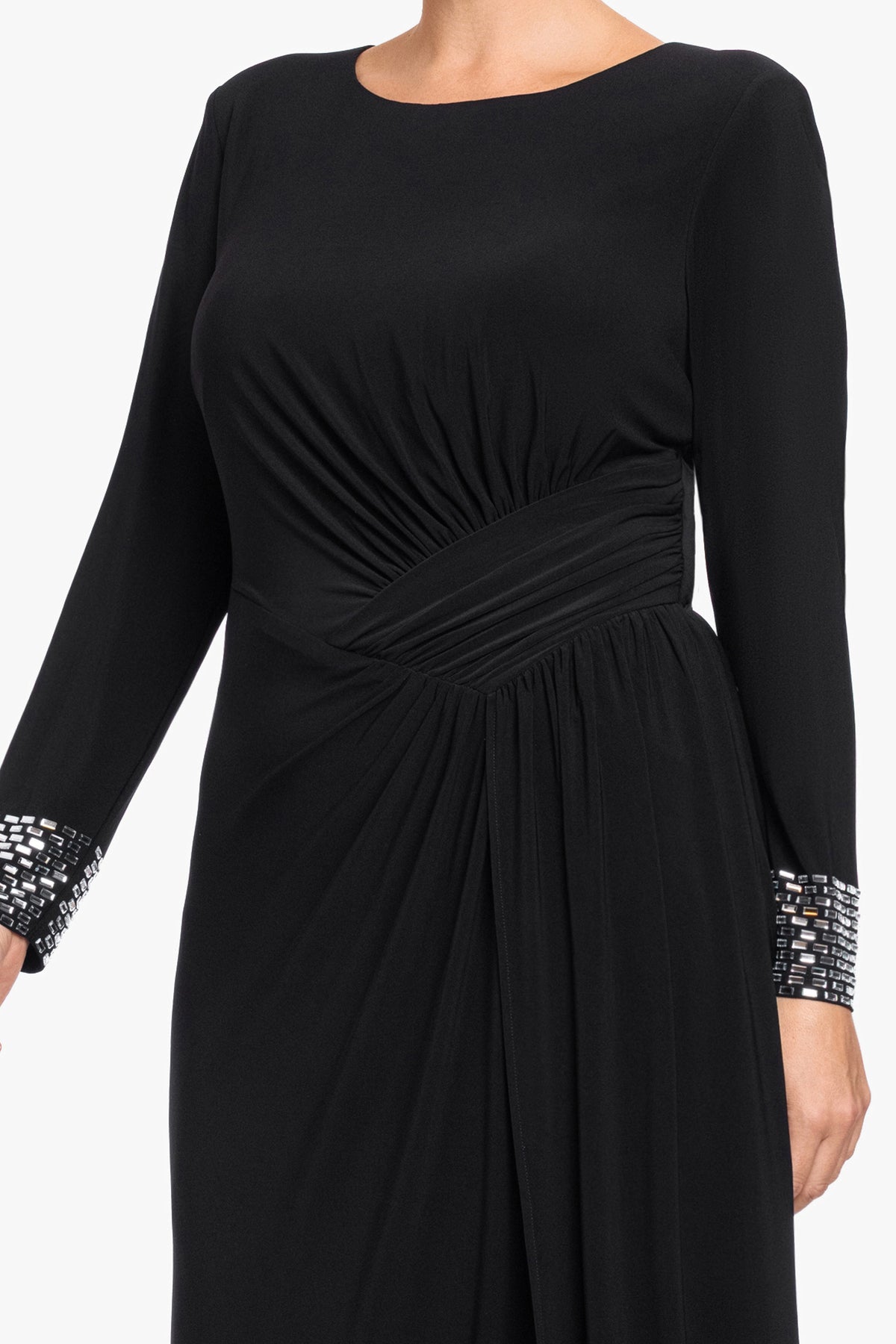 Plus "Frances" Jersey Knit Long Sleeve Beaded Cuff Dress