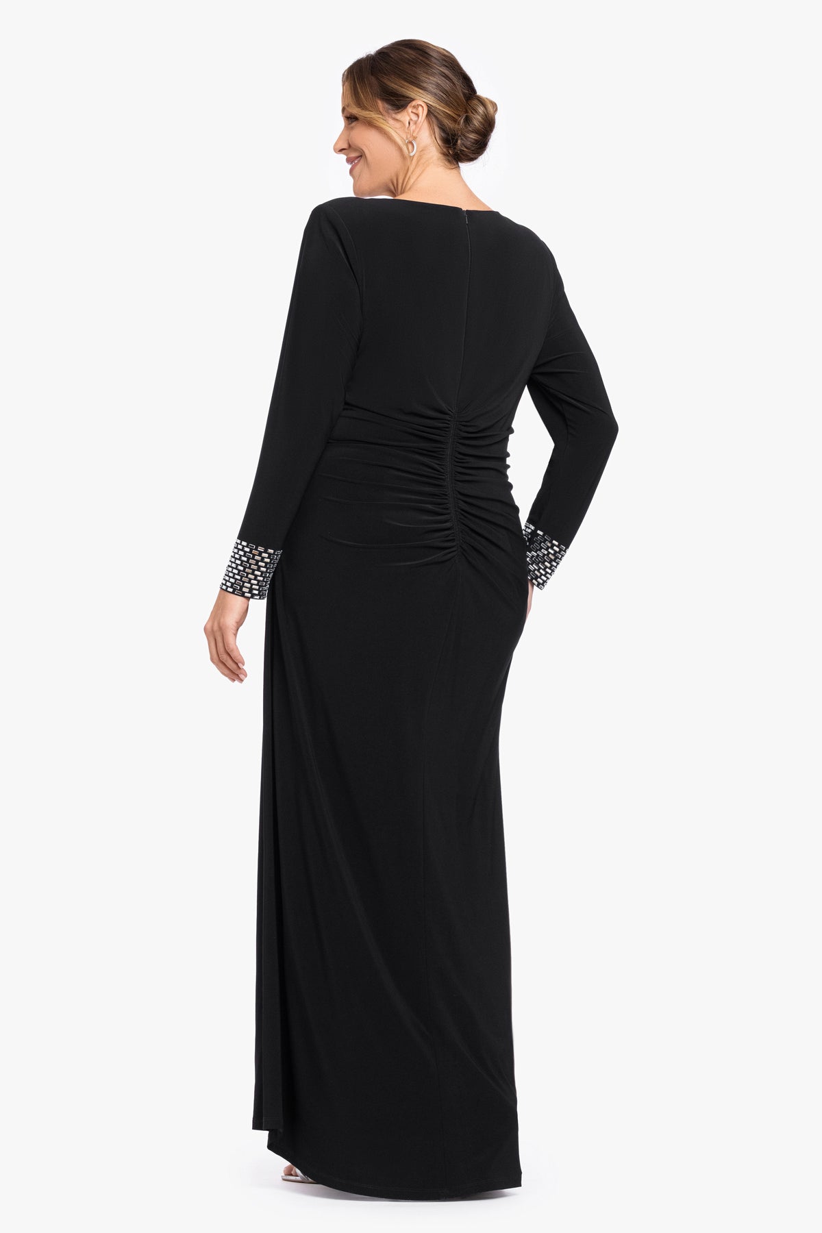 Plus "Frances" Jersey Knit Long Sleeve Beaded Cuff Dress