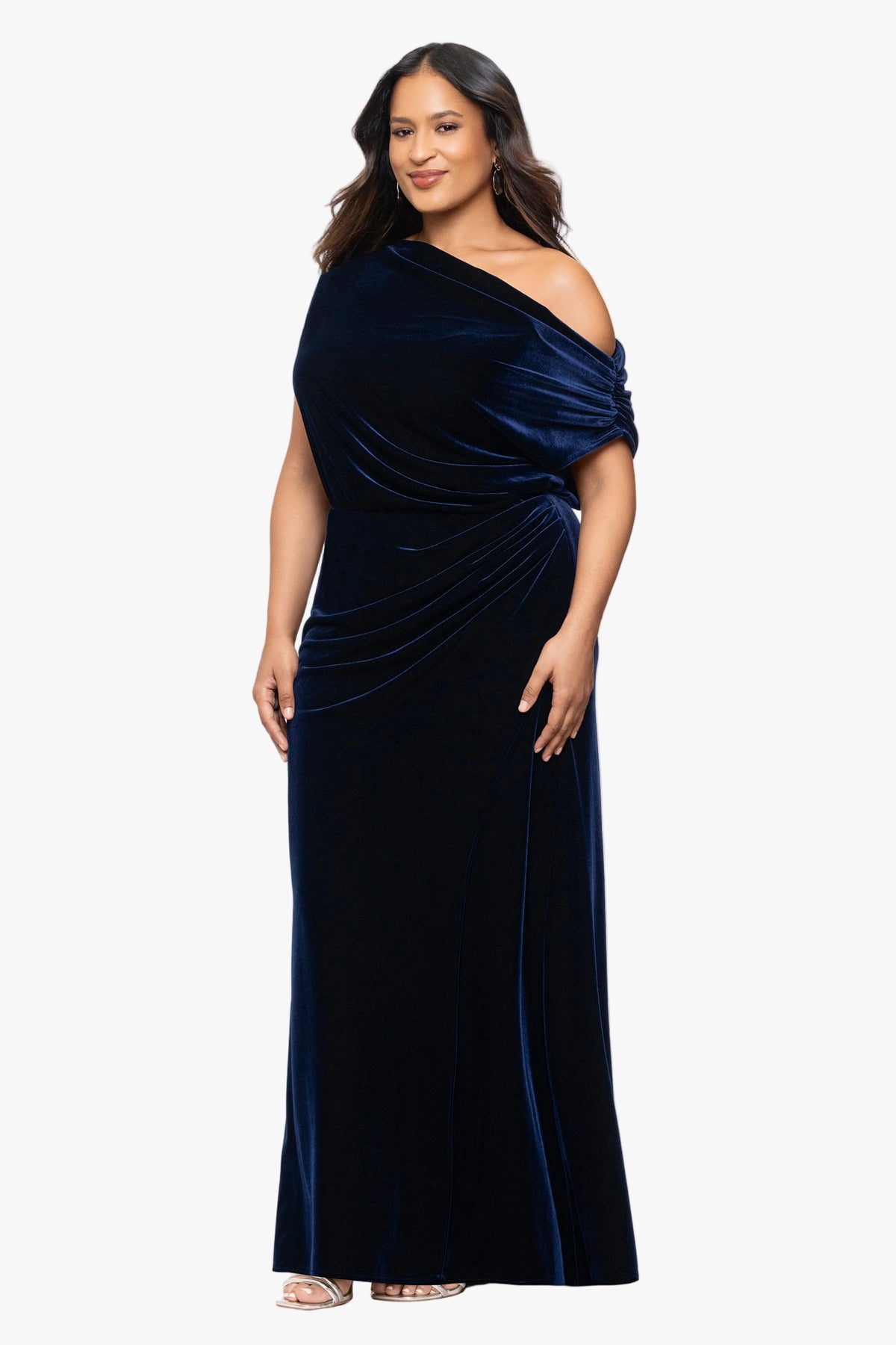 Plus "Evie" Velvet Off The Shoulder Asymmetrical Dress