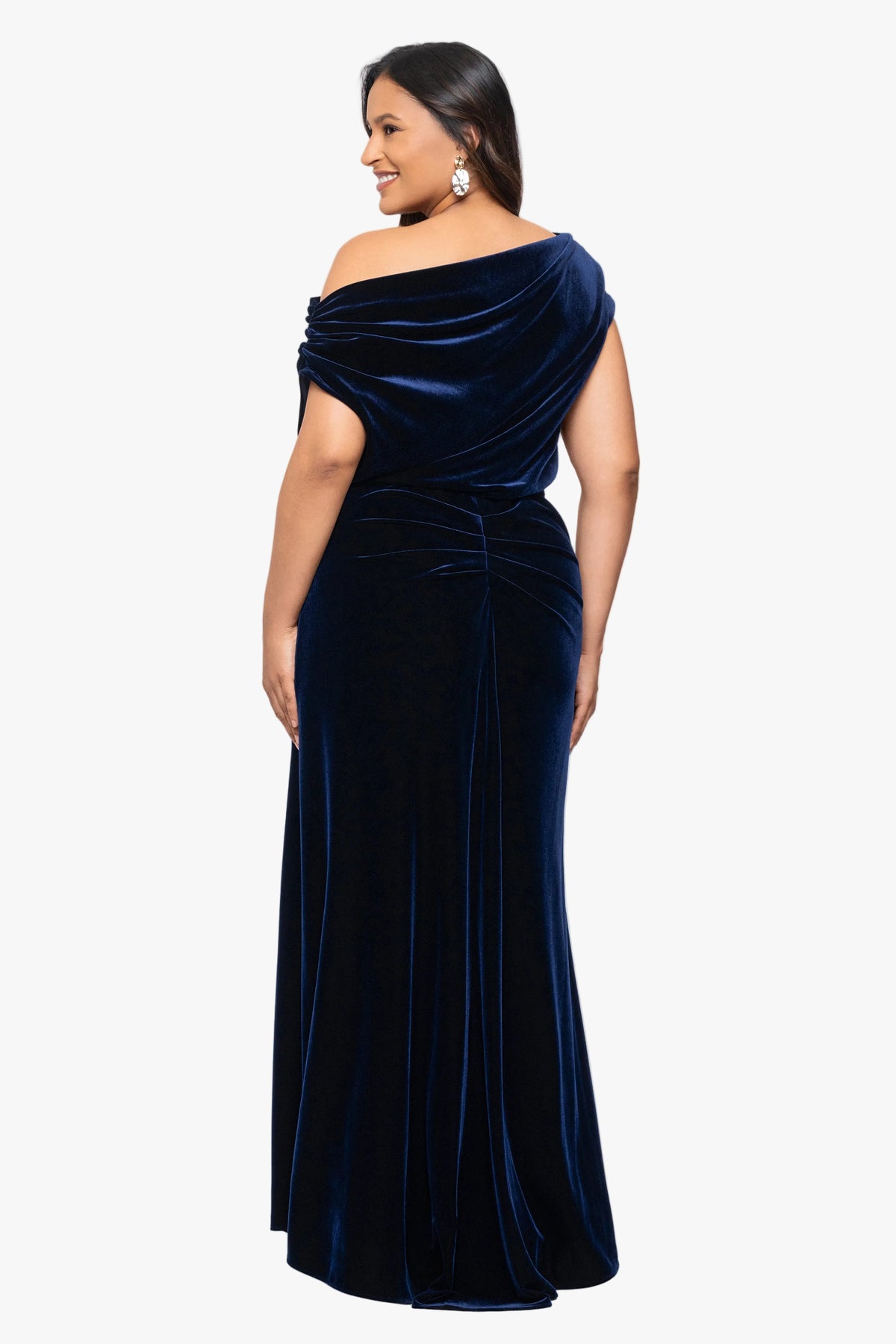 Plus "Evie" Velvet Off The Shoulder Asymmetrical Dress