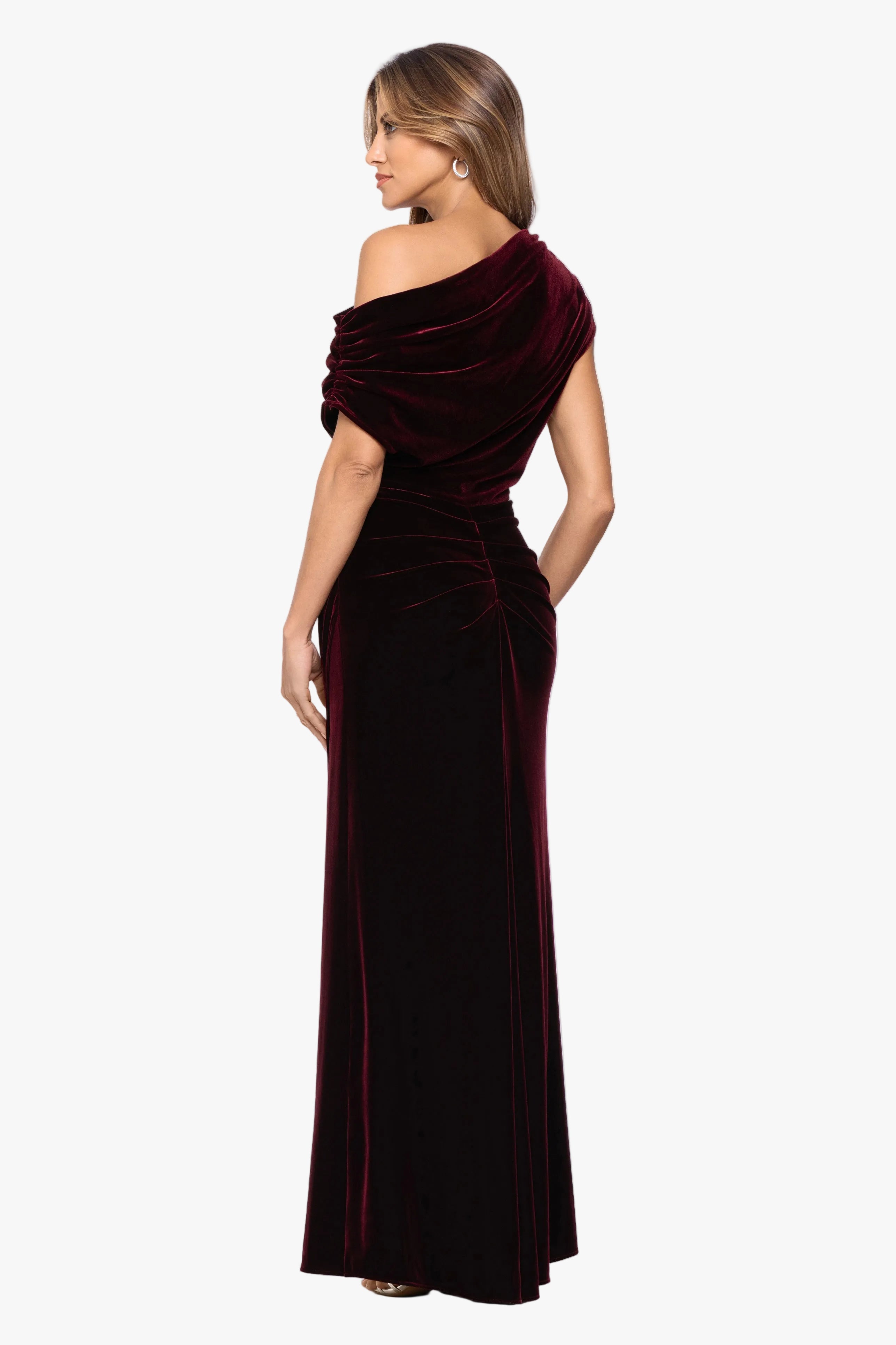 "Evie" Velvet Off The Shoulder Asymmetrical Dress
