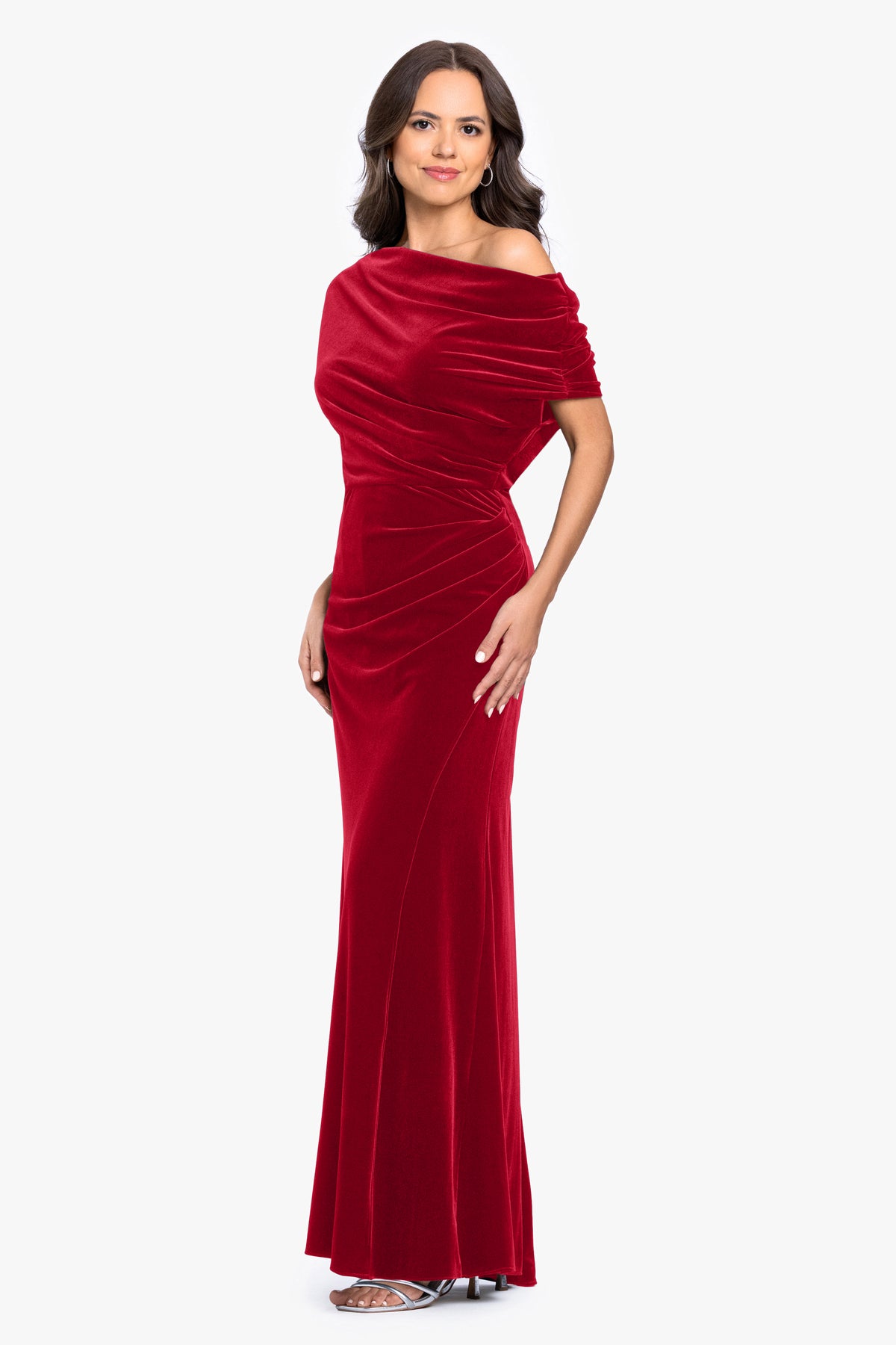 "Evie" Velvet Off The Shoulder Asymmetrical Dress