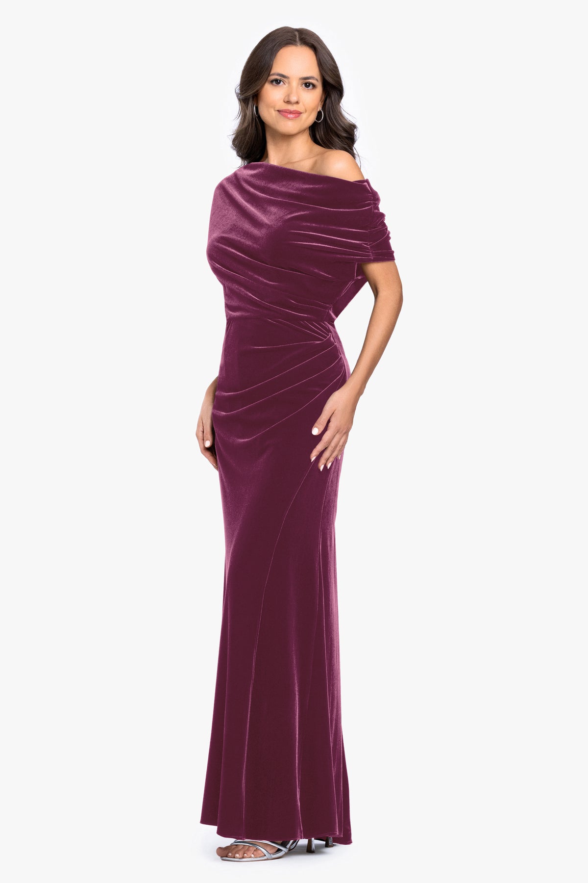 "Evie" Velvet Off The Shoulder Asymmetrical Dress