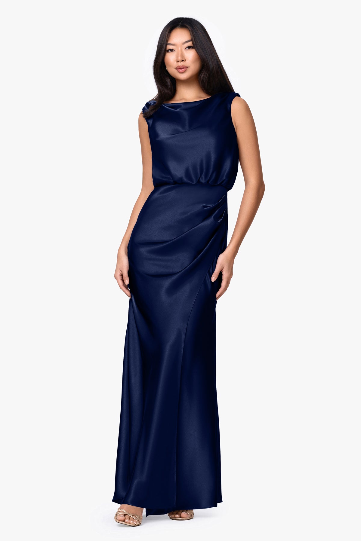 "Aria" Satin Droop Back Ruched Dress