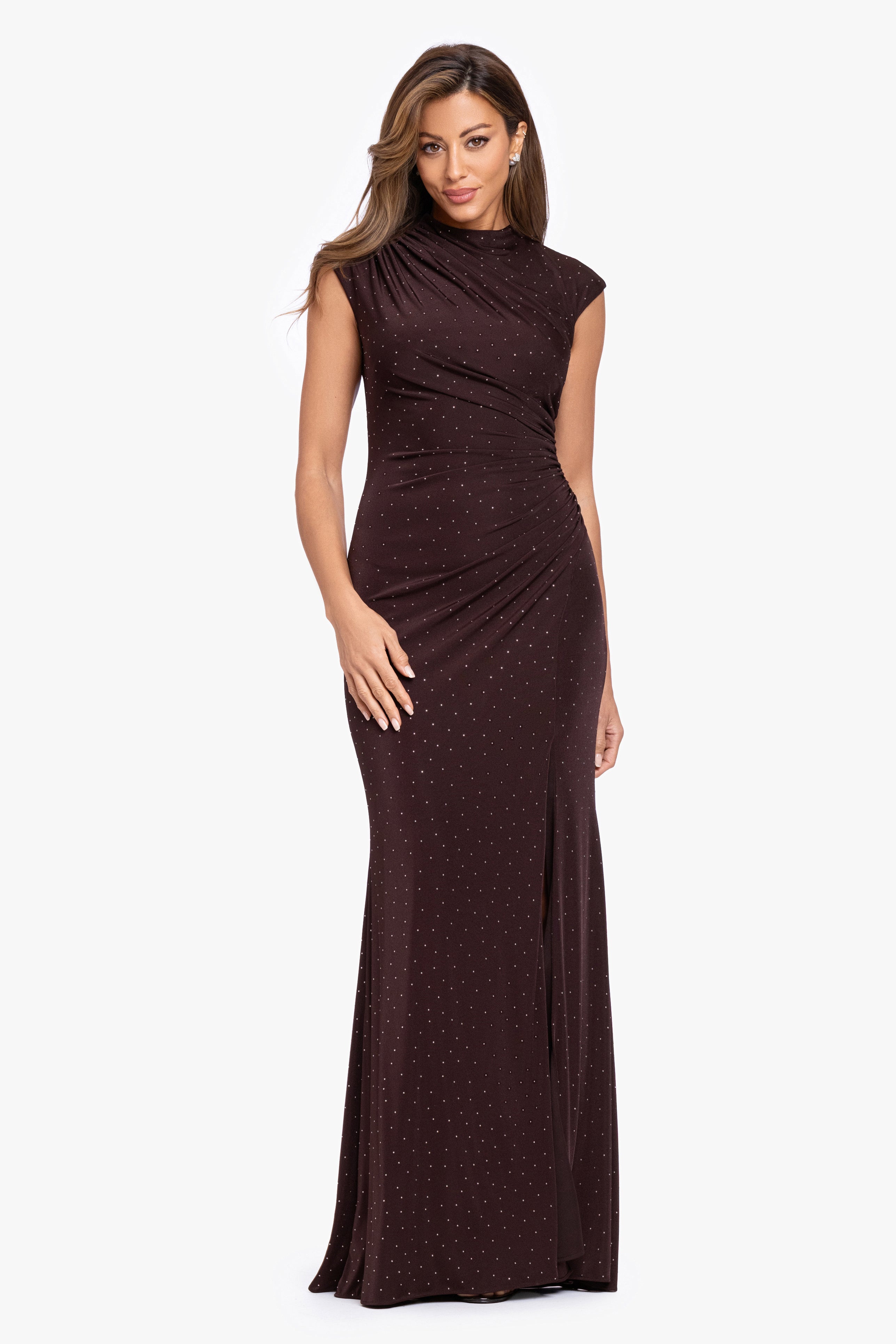 "Mika" Studded Knit Ruched Back Dress