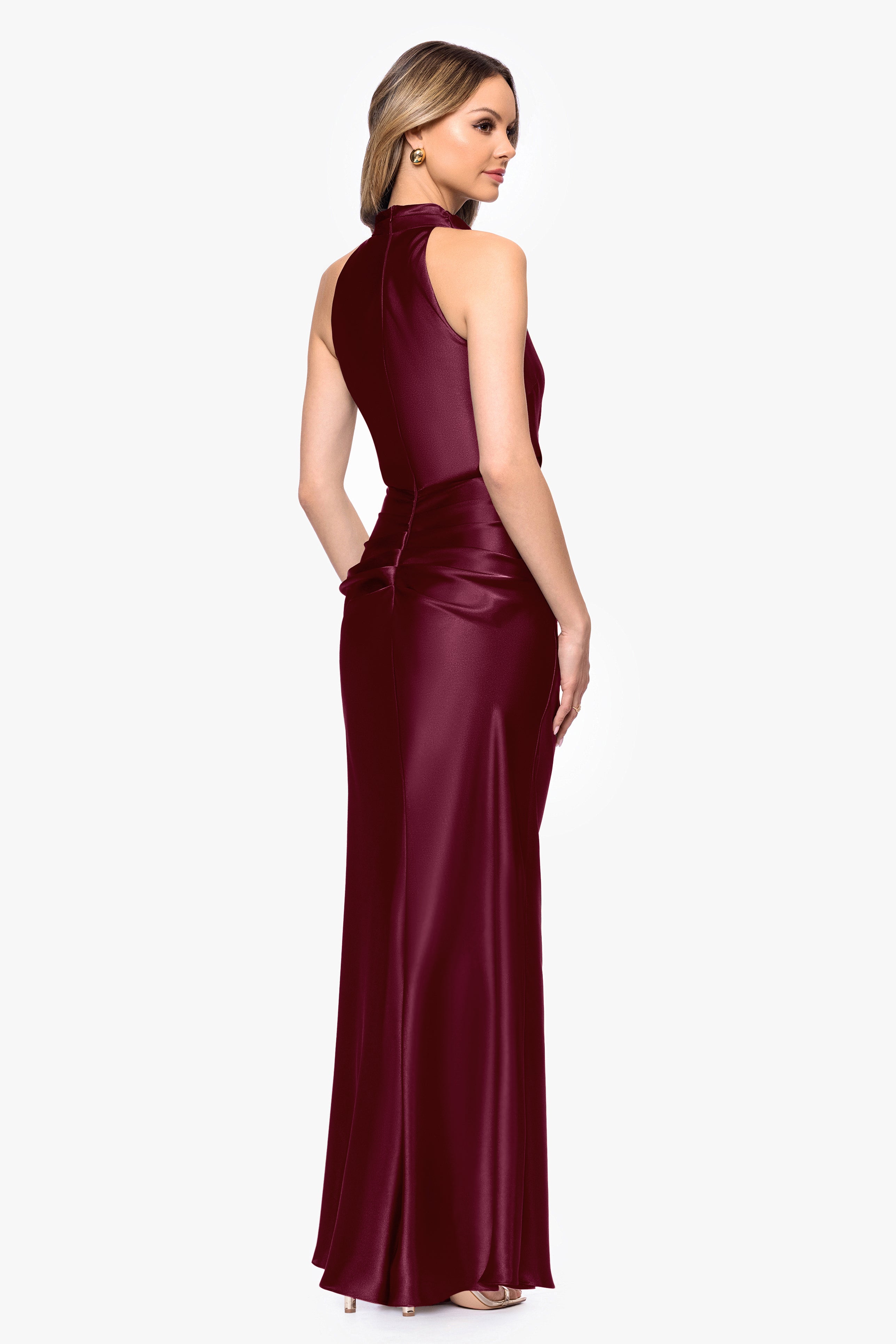 Petite "Tatum" Satin Cowl Mock Neck Dress
