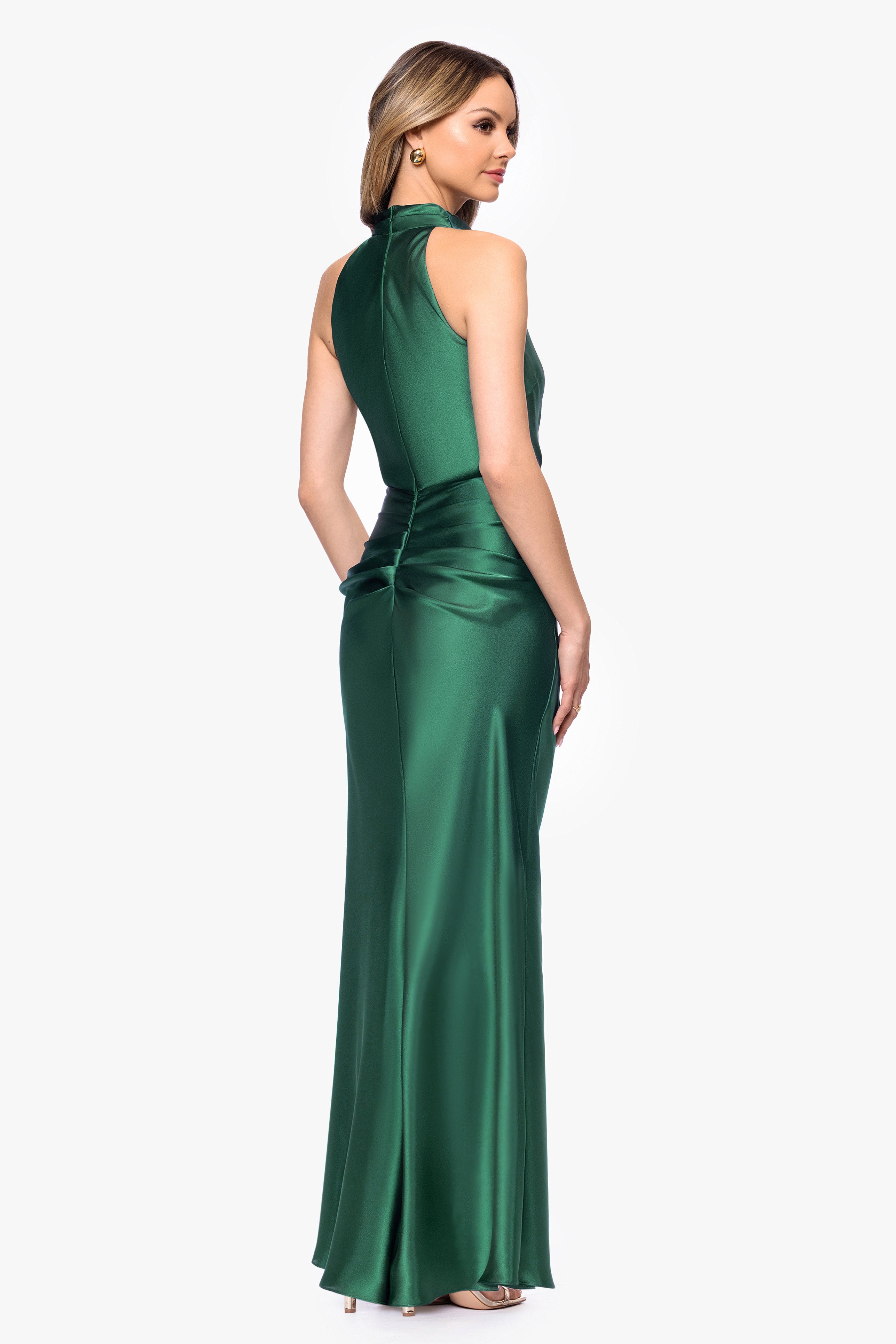 "Tatum" Satin Cowl Mock Neck Dress