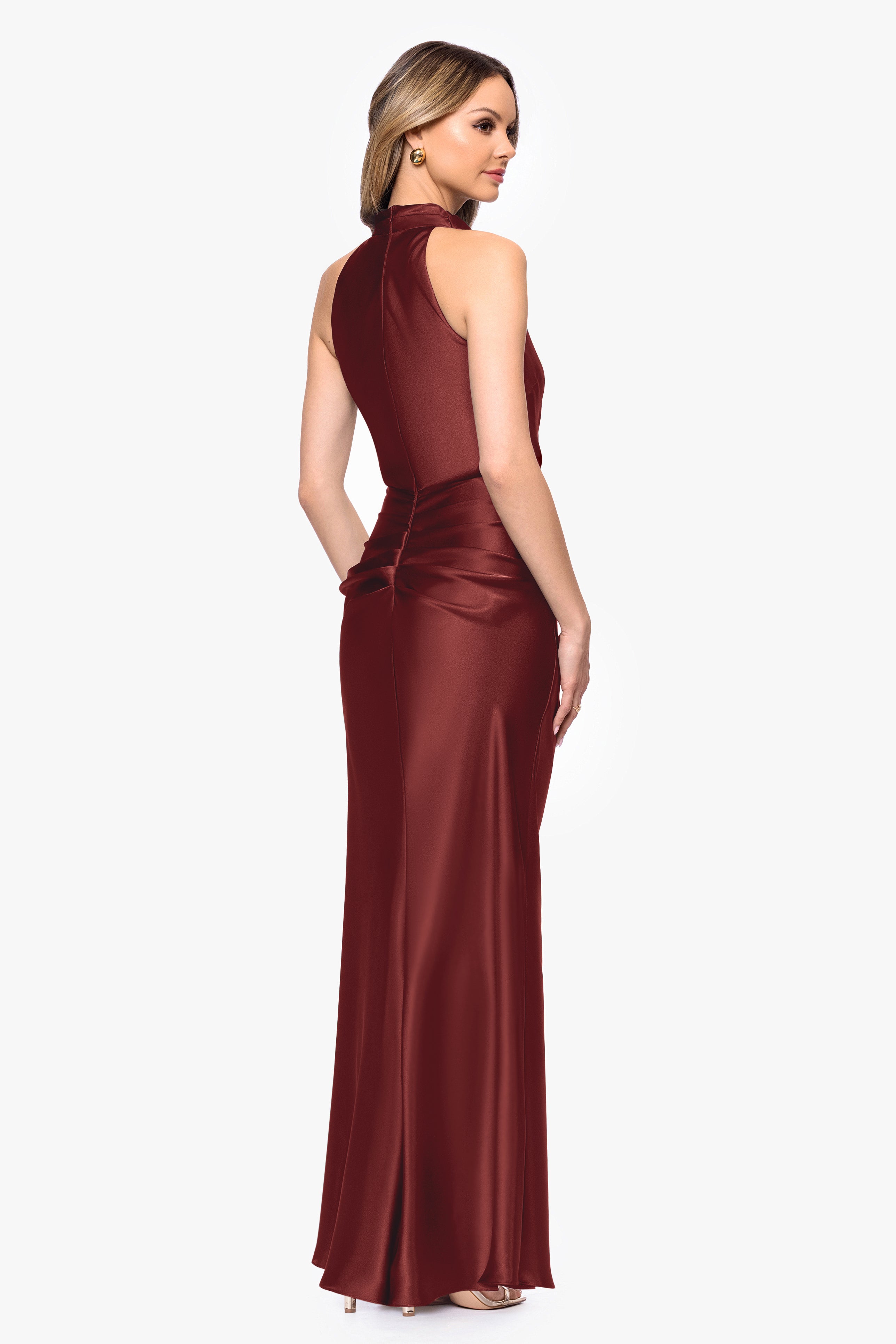 "Tatum" Satin Cowl Mock Neck Dress