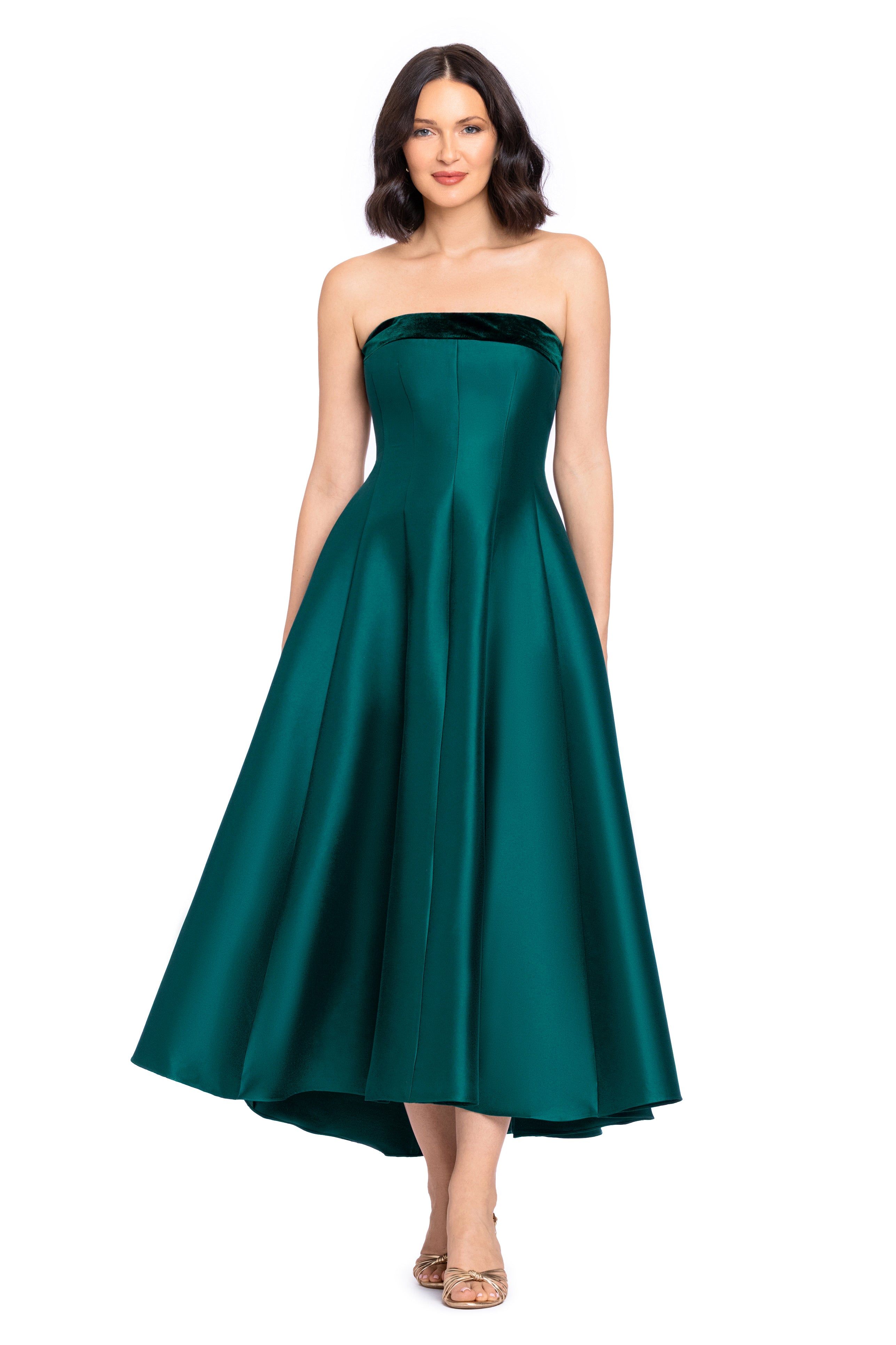 "Kali" Mikado Strapless Midi Dress