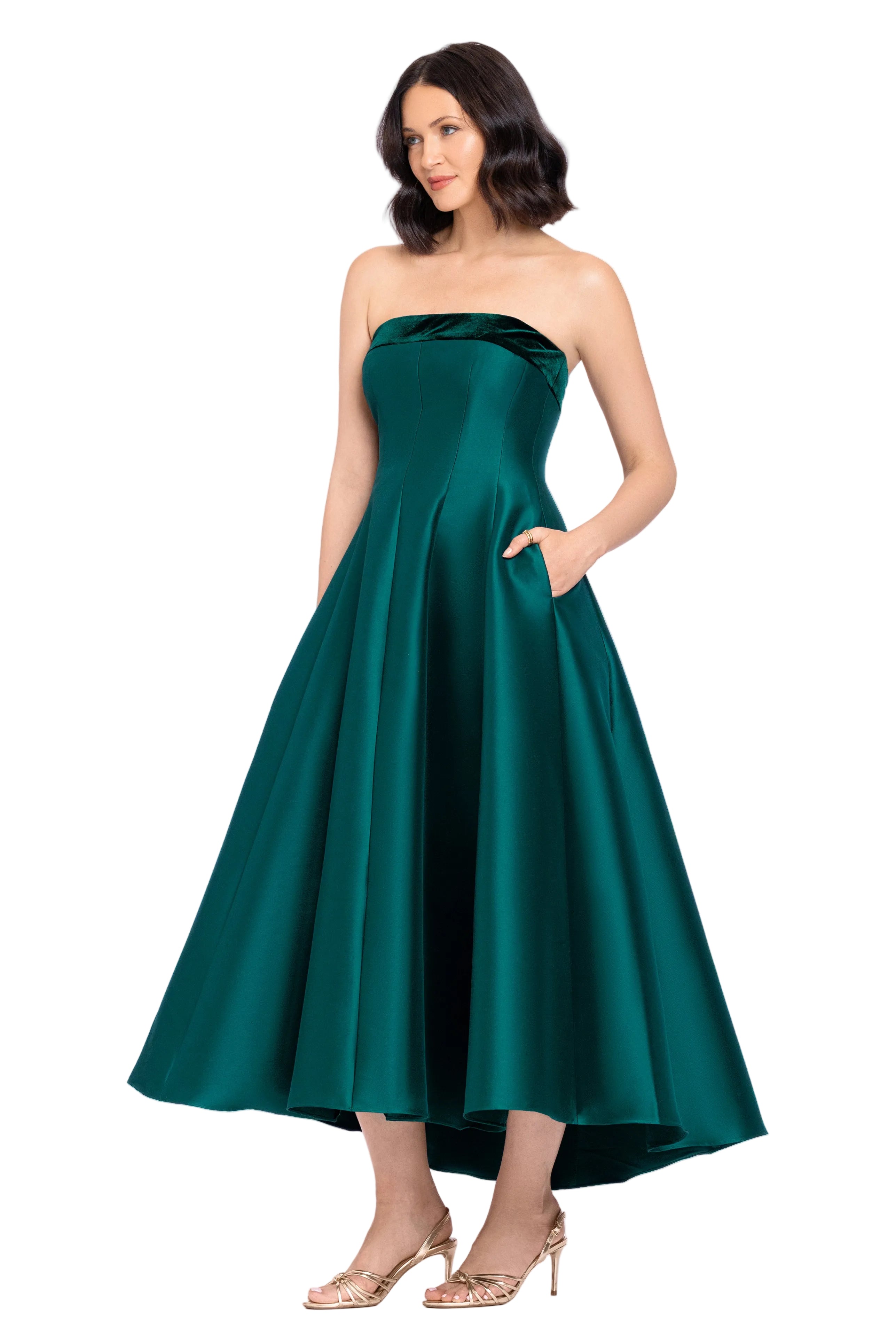 "Kali" Mikado Strapless Midi Dress