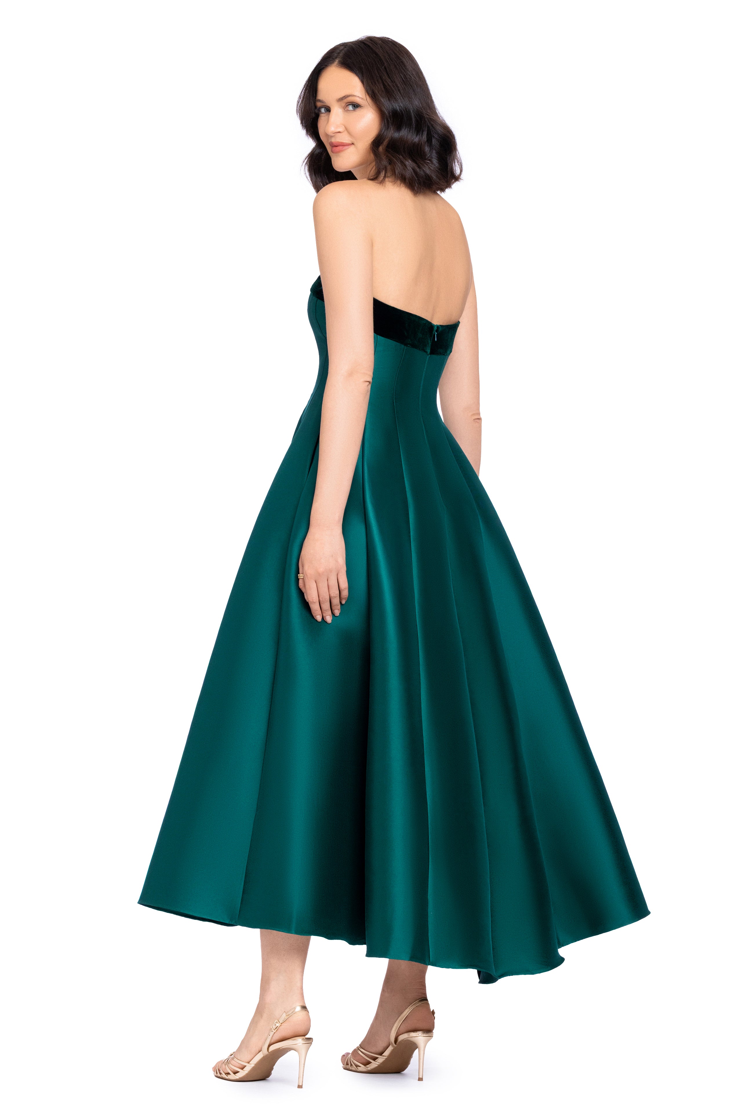 "Kali" Mikado Strapless Midi Dress