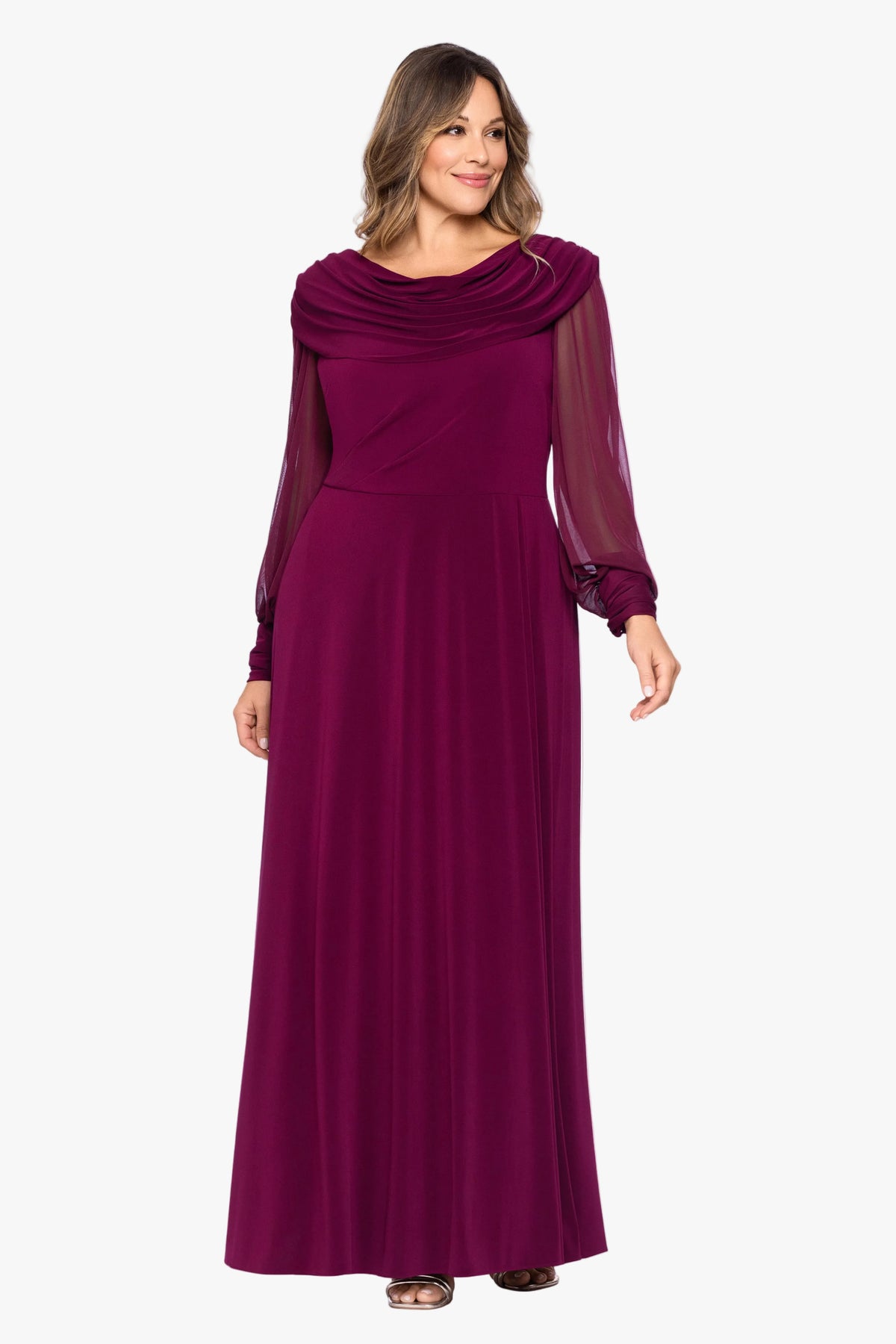 Plus "Janie" Sheer Matte Jersey Knit Long Sleeve Dress