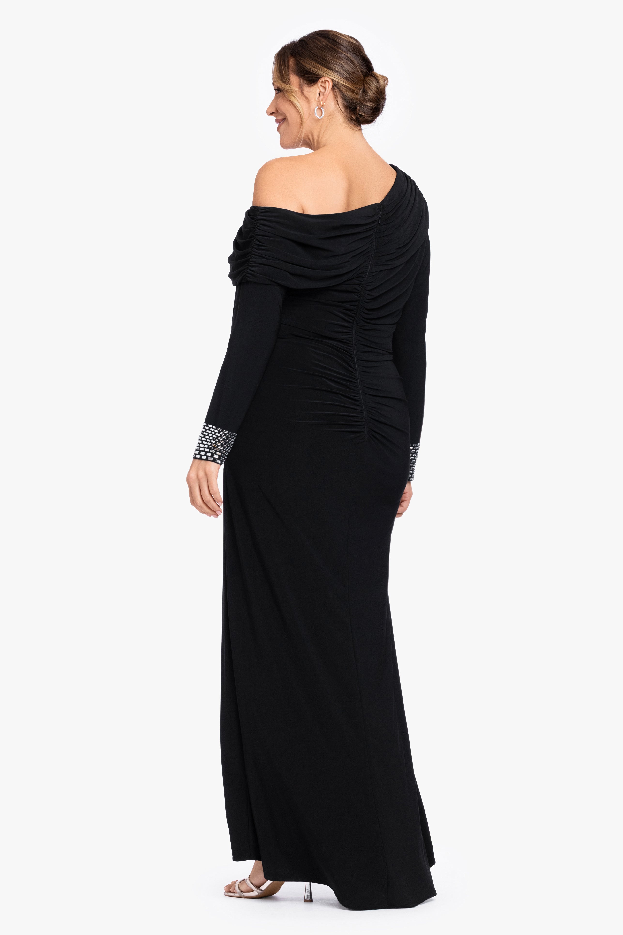 Plus "Crystal" Jersey Knit Beaded Cuff Sleeve Dress