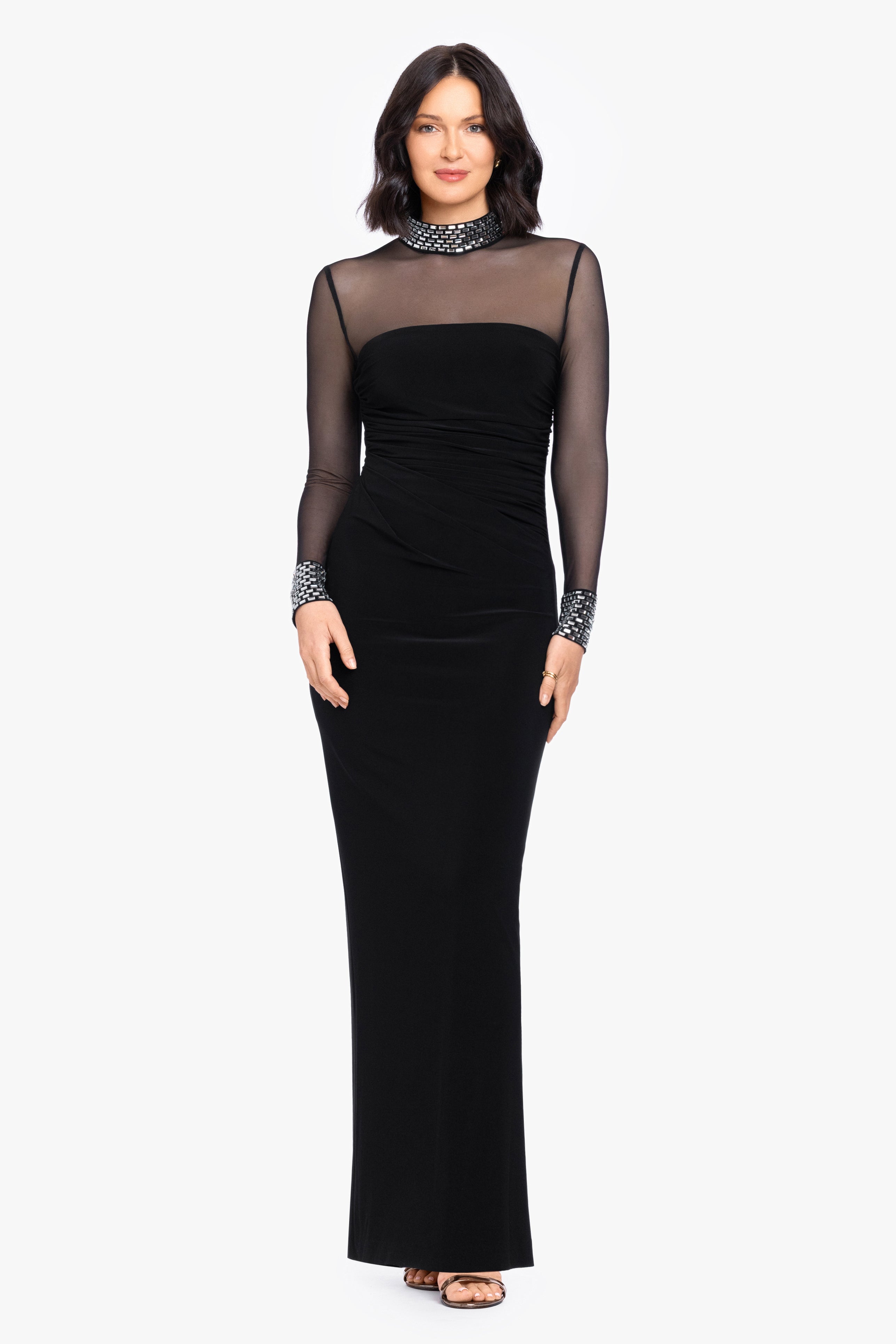"Posie" Jersey Knit & Mesh Beaded Top Dress