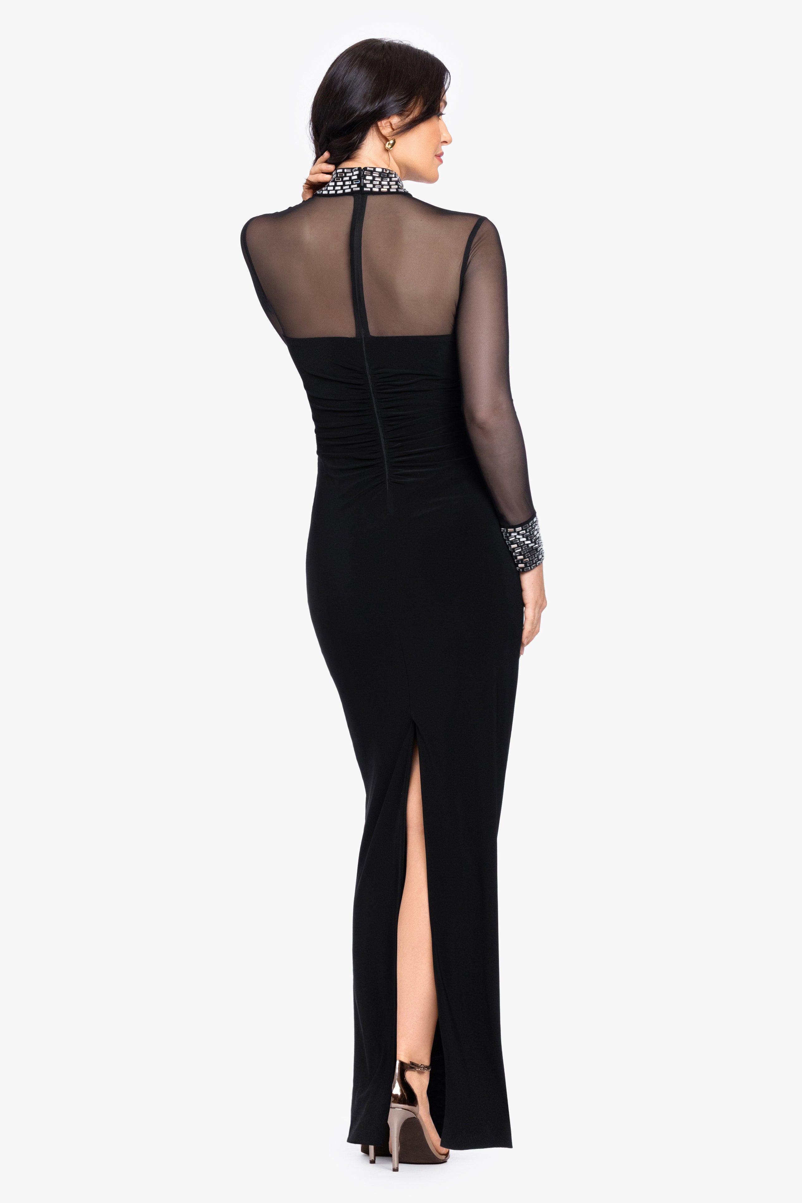 "Posie" Jersey Knit & Mesh Beaded Top Dress