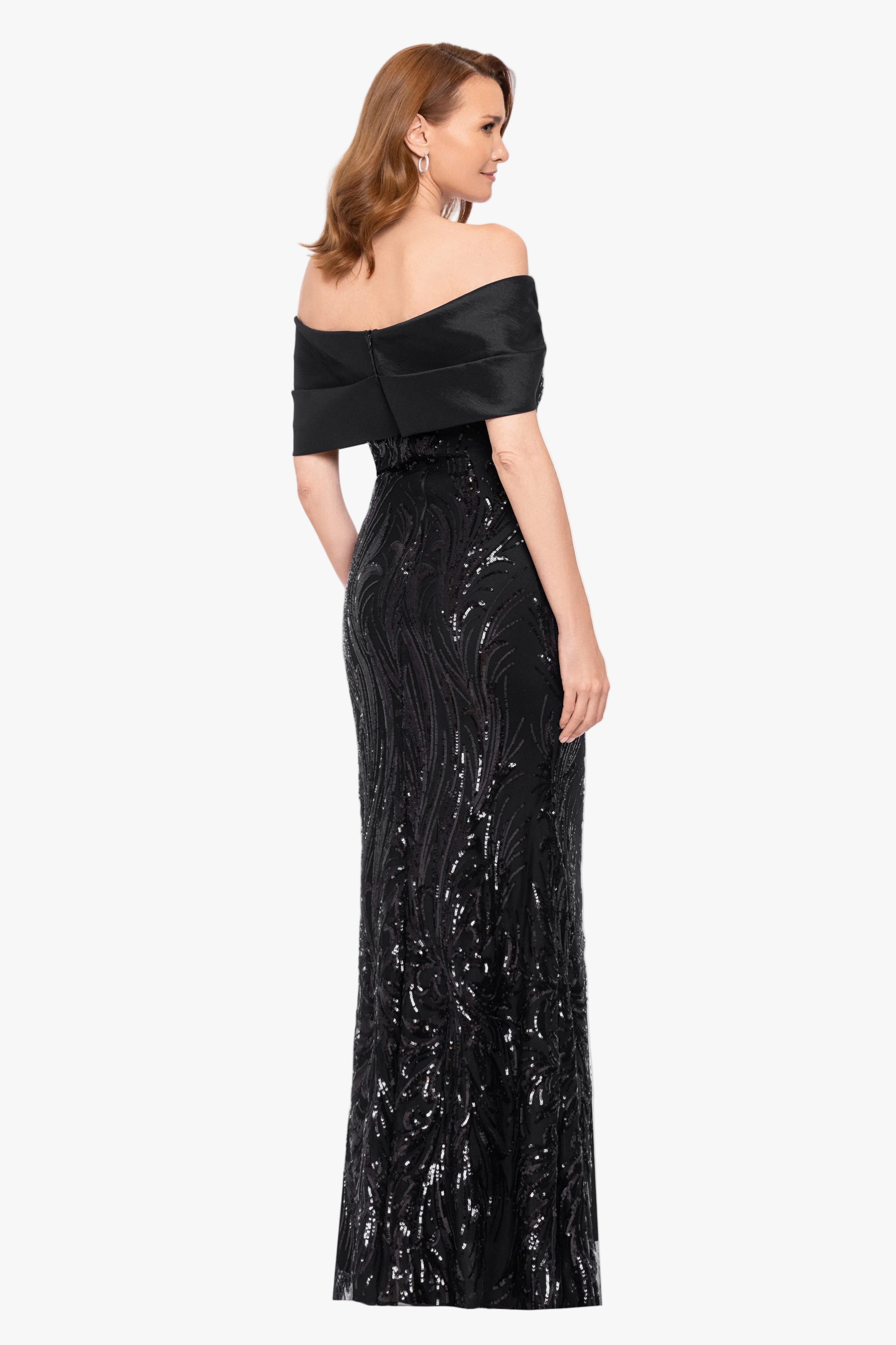"Breezy" Sequin Off Shoulder Taffeta Twist Dress