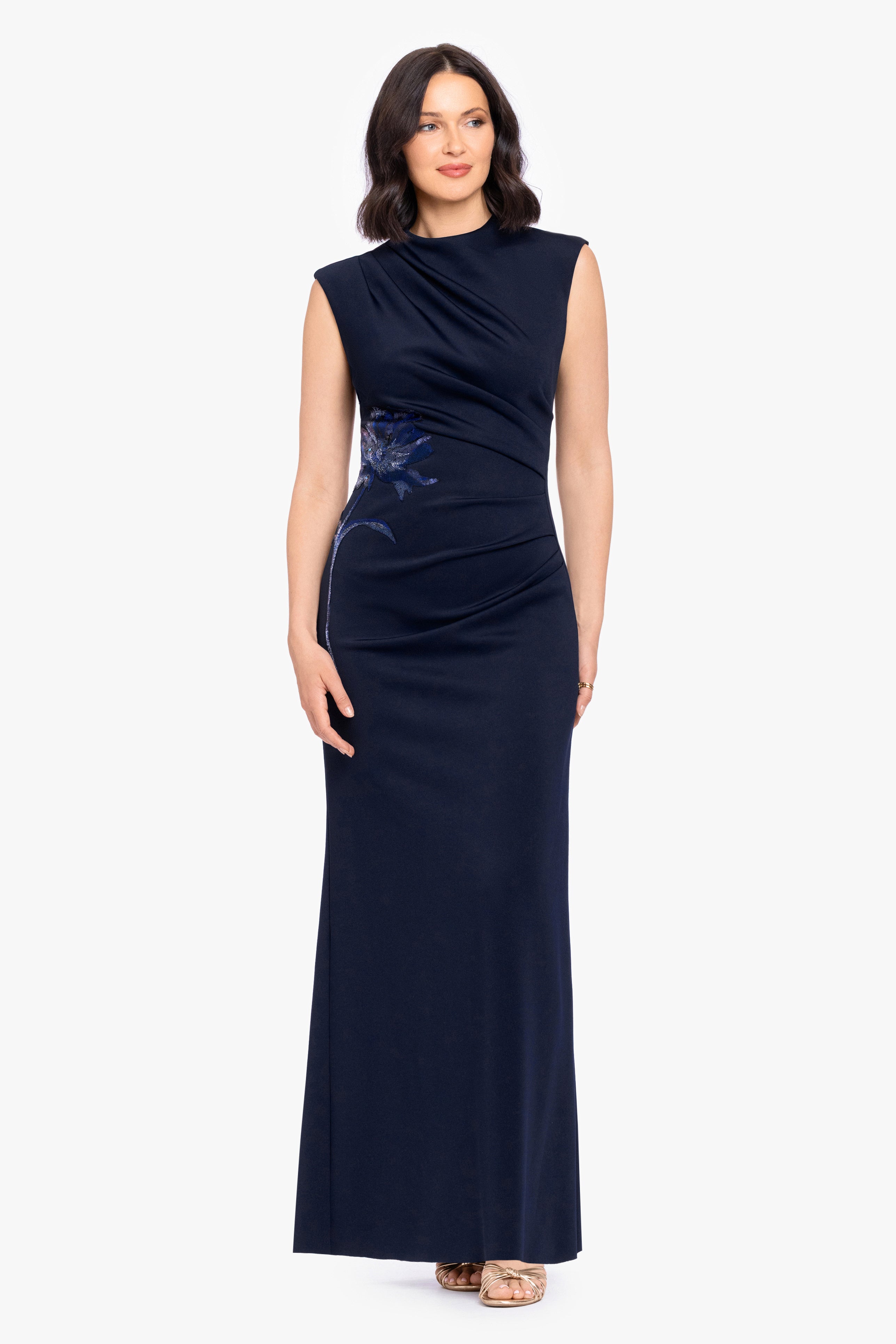 "Phoebe" Techno Scuba Flower Applique Dress