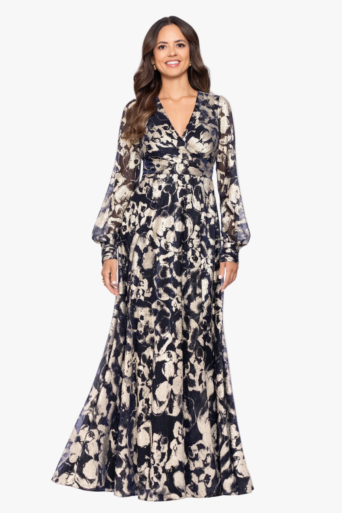 "Meadow" Metallic Long Sleeve V-Neck Dress