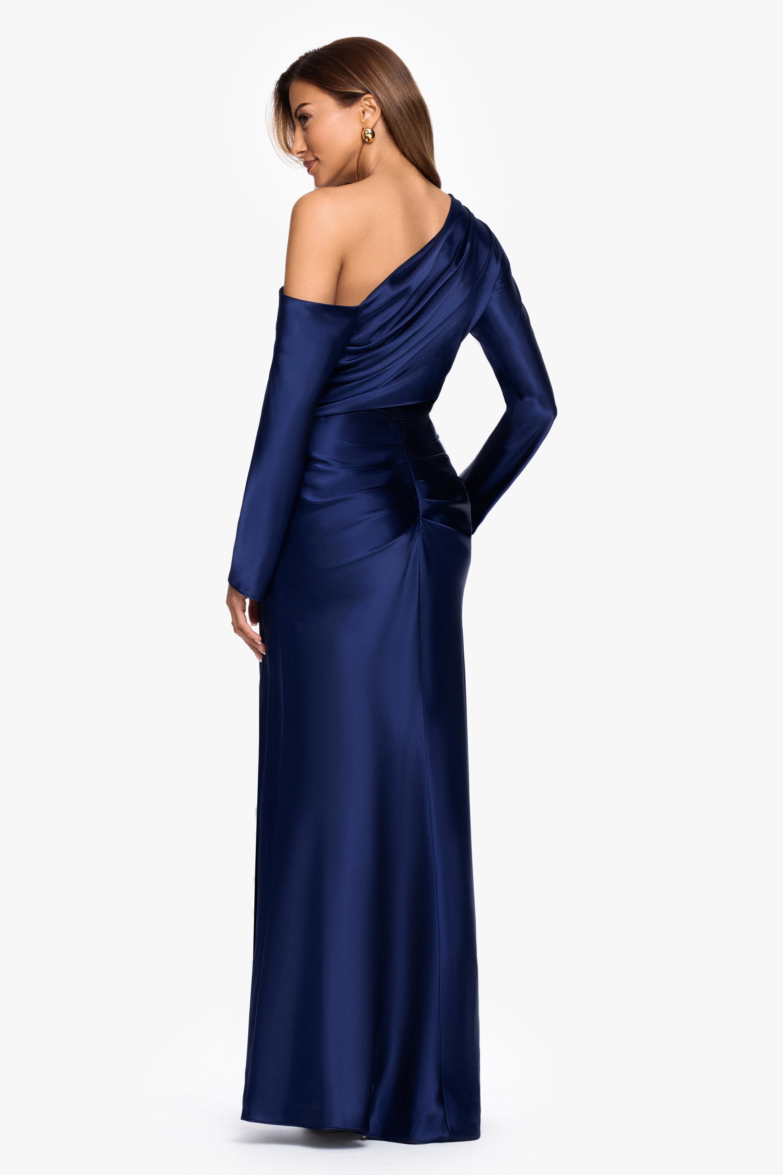 "Hayden" Satin Off The Shoulder Long Sleeve Dress