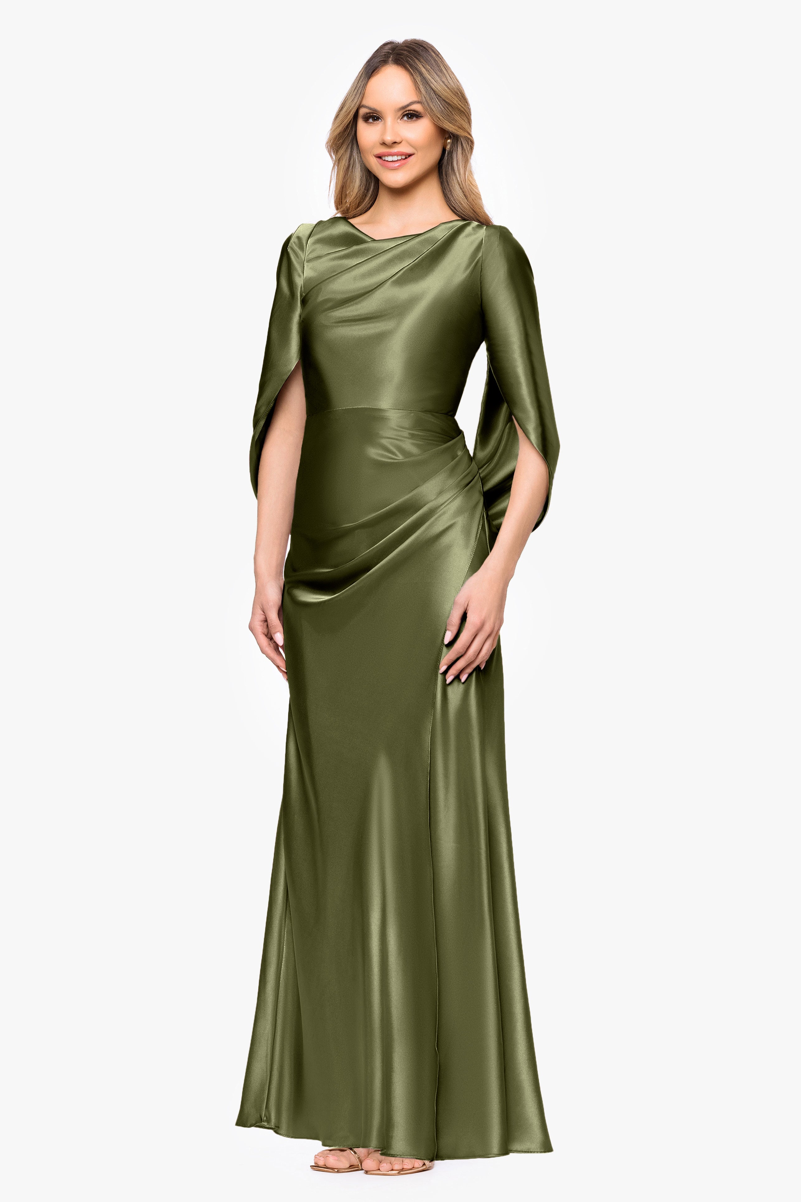 "Cece" Satin Droop Back Floor Length Dress