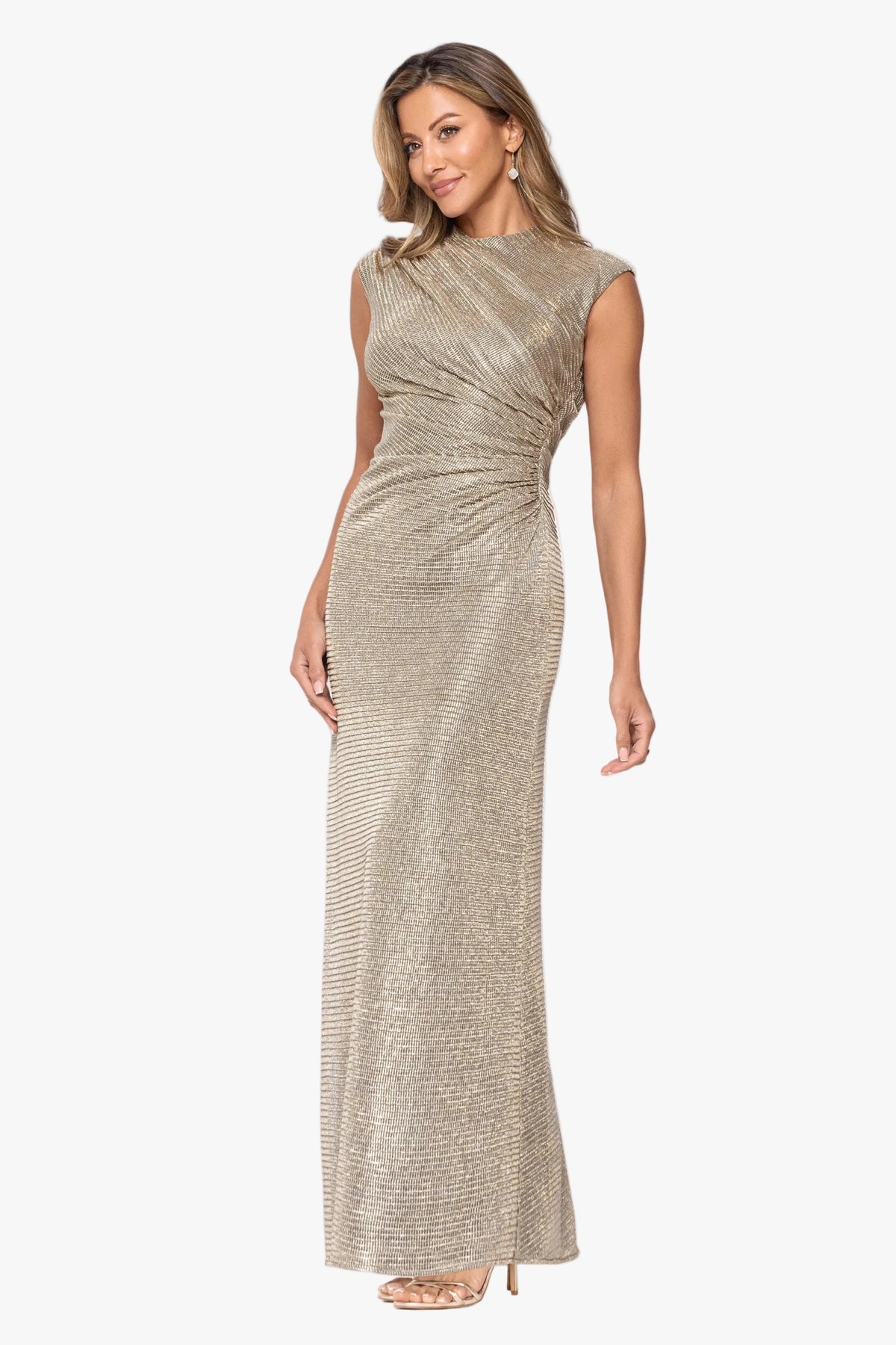 "Simone" Metallic Side Ruched Dress
