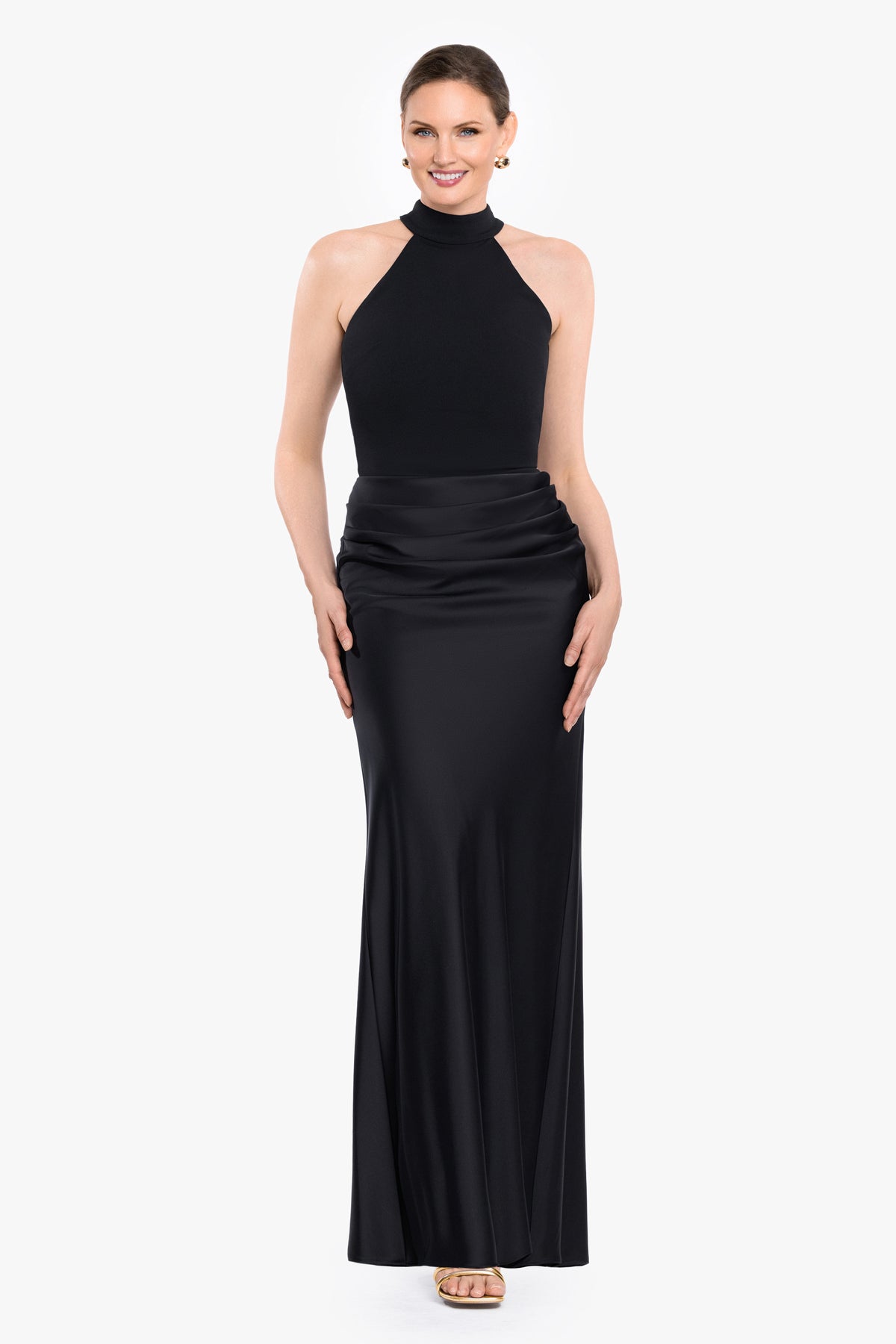 "Jamie" Double Face Satin Mock Neck Dress