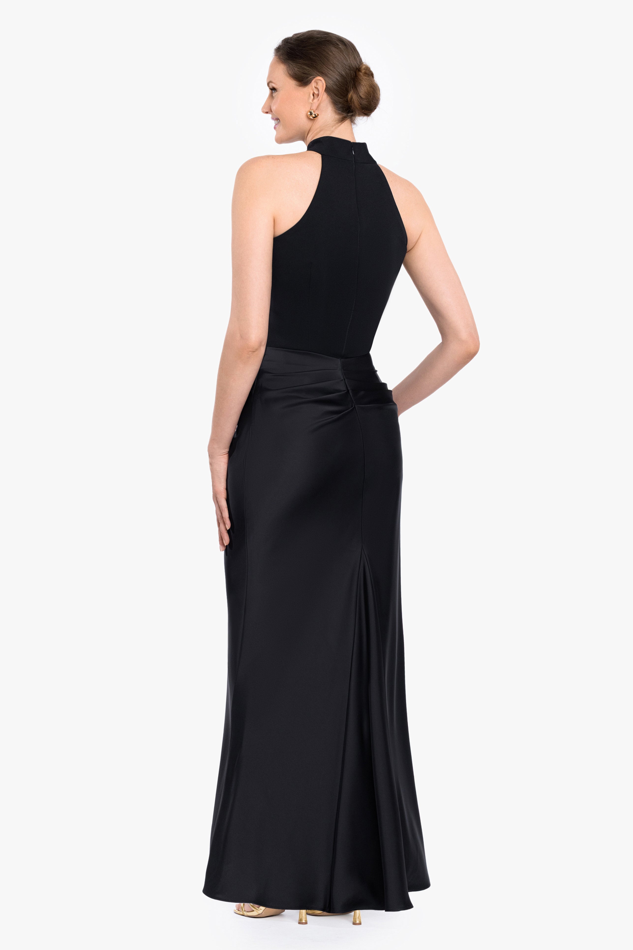 "Jamie" Double Satin Mock Neck Dress