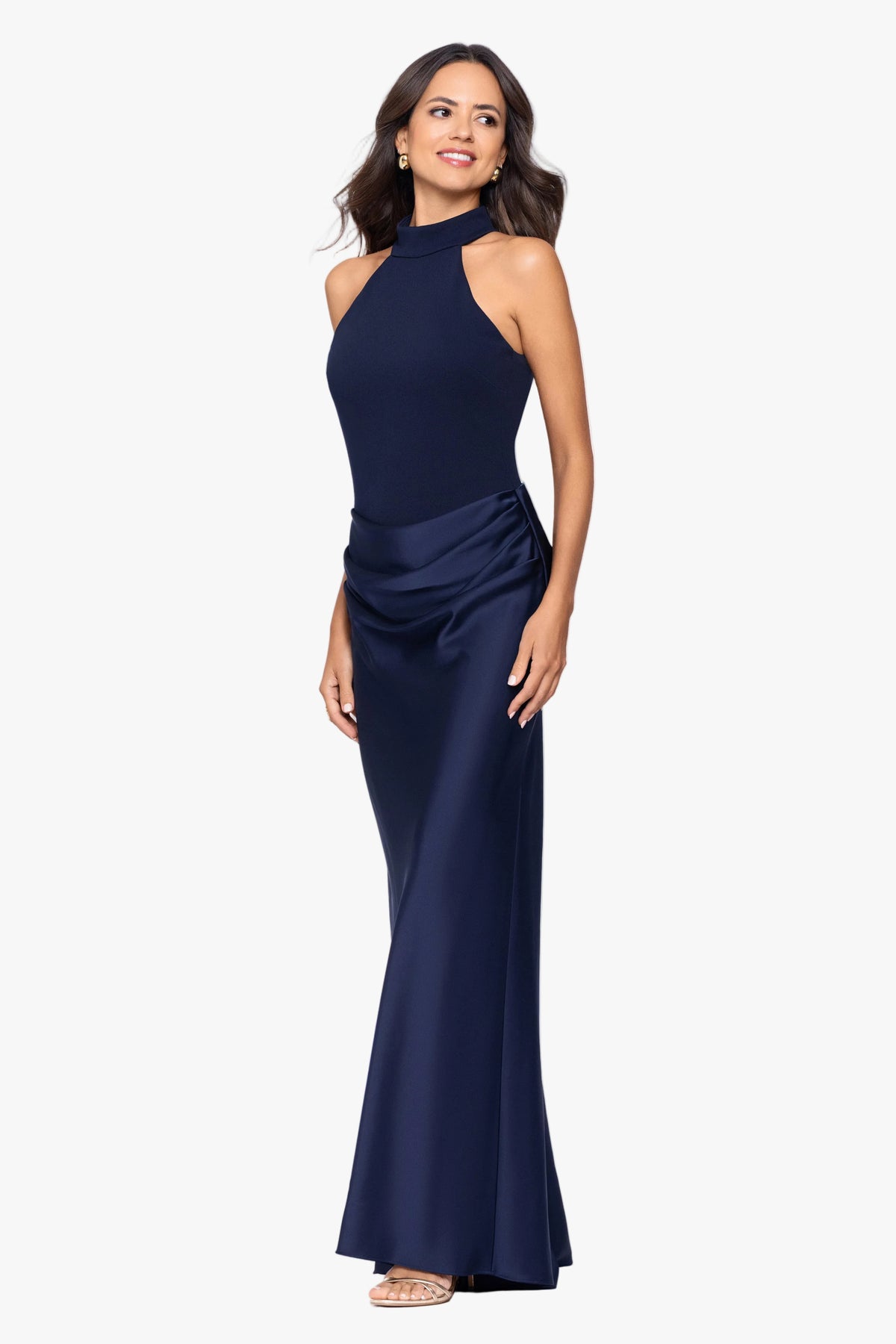 "Jamie" Double Face Satin Mock Neck Dress