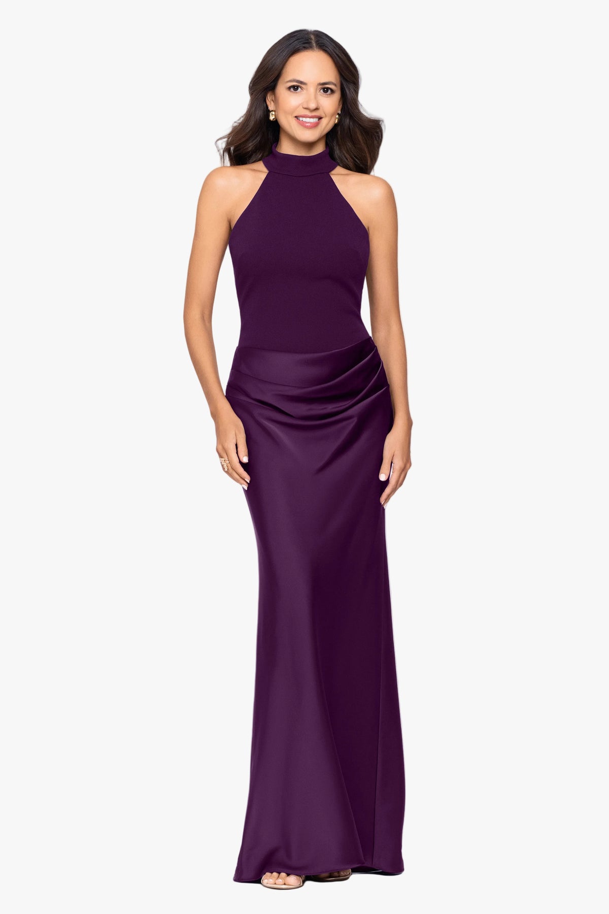 "Jamie" Double Face Satin Mock Neck Dress