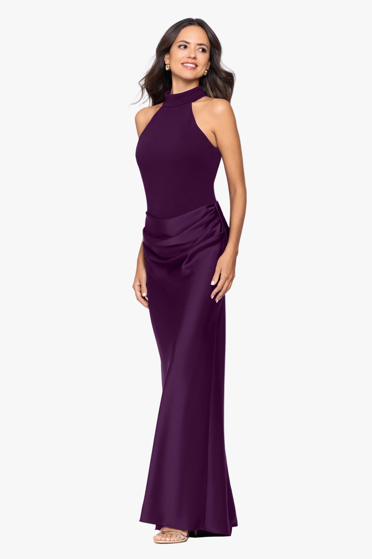 "Jamie" Double Face Satin Mock Neck Dress