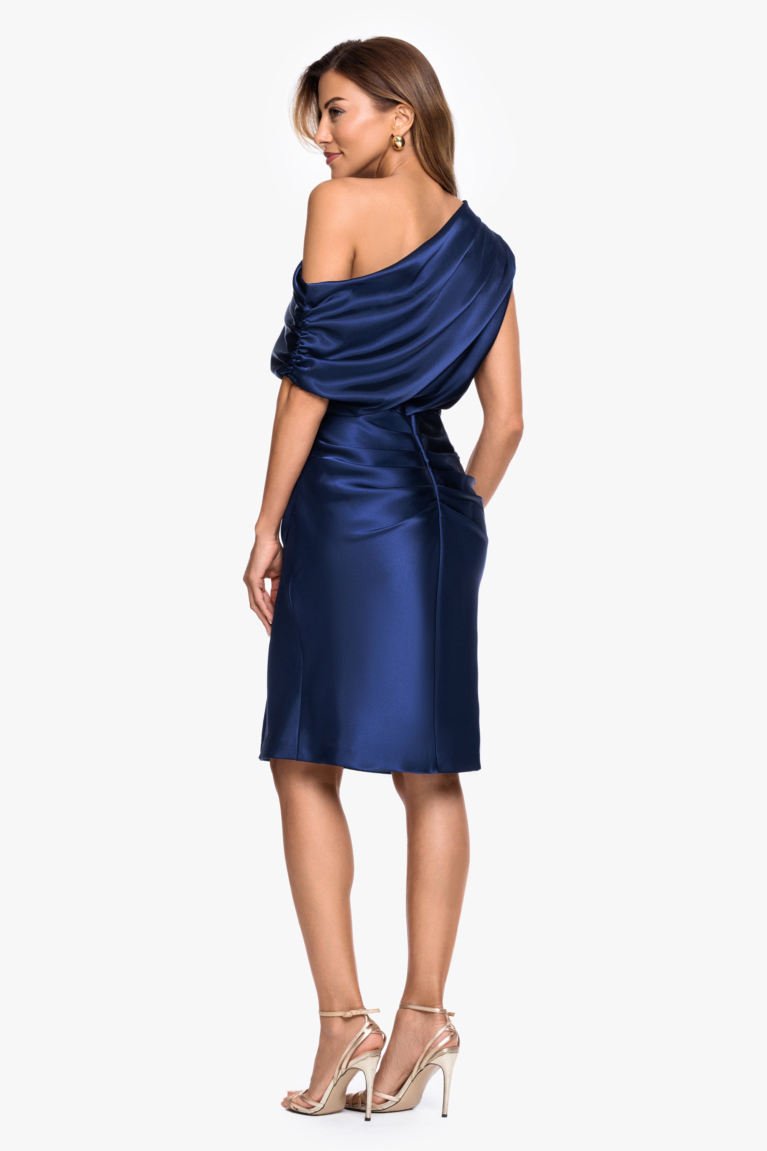 Macy Charmeuse Off The Shoulder Rouche Short Dress