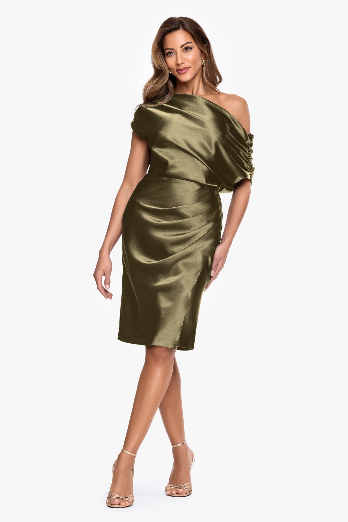 "Macy" Satin Off Shoulder Ruched Short Dress