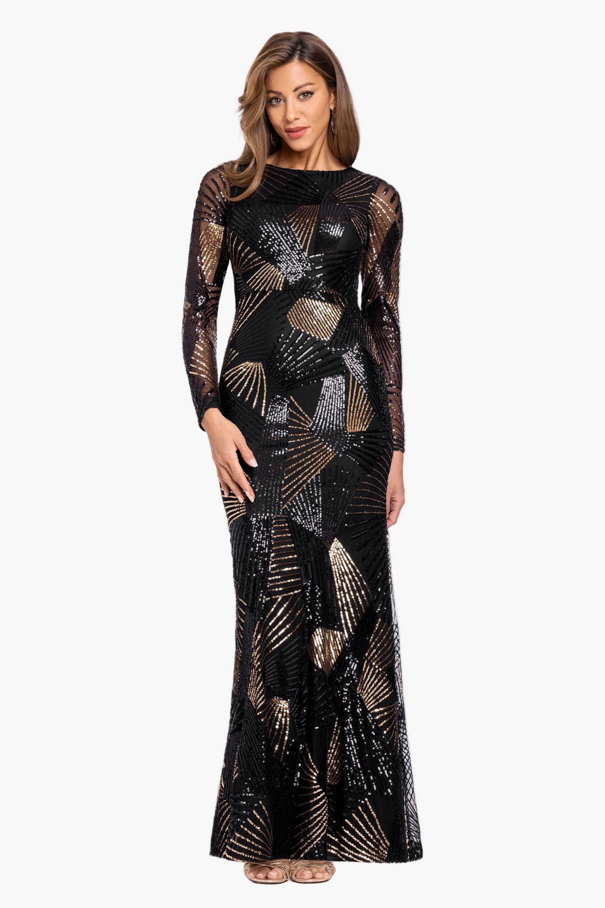 black and gold long sleeve sequin dress Denise