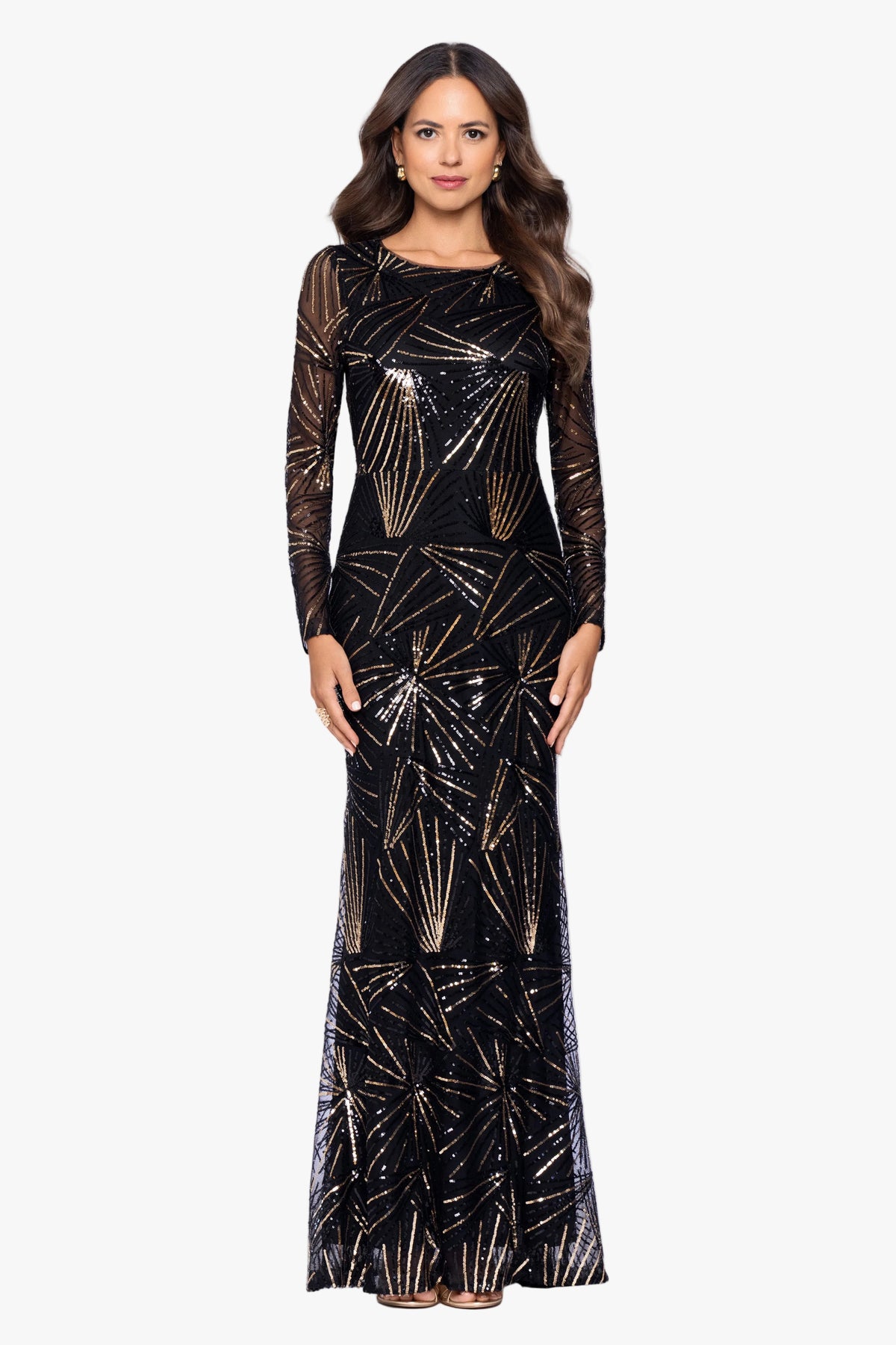 "Denise" Stretch Geo Sequin Pattern Long Sleeve Dress