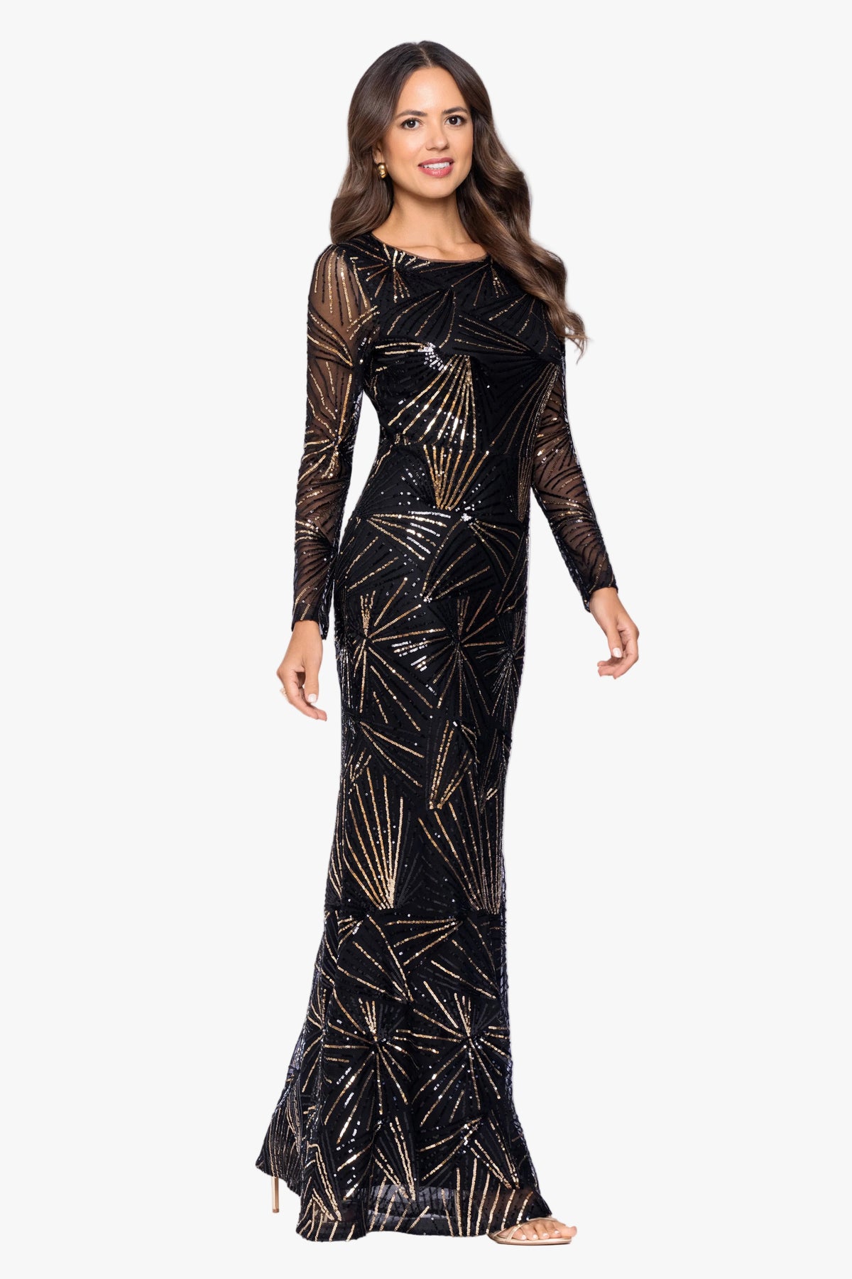 "Denise" Stretch Geo Sequin Pattern Long Sleeve Dress