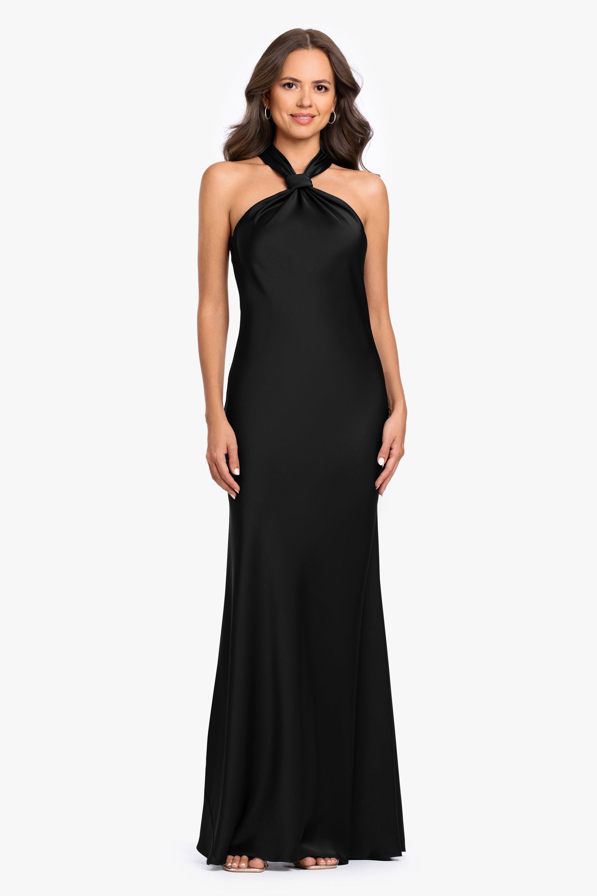 "Diane" Satin Knot Neck & Closed Back Dress
