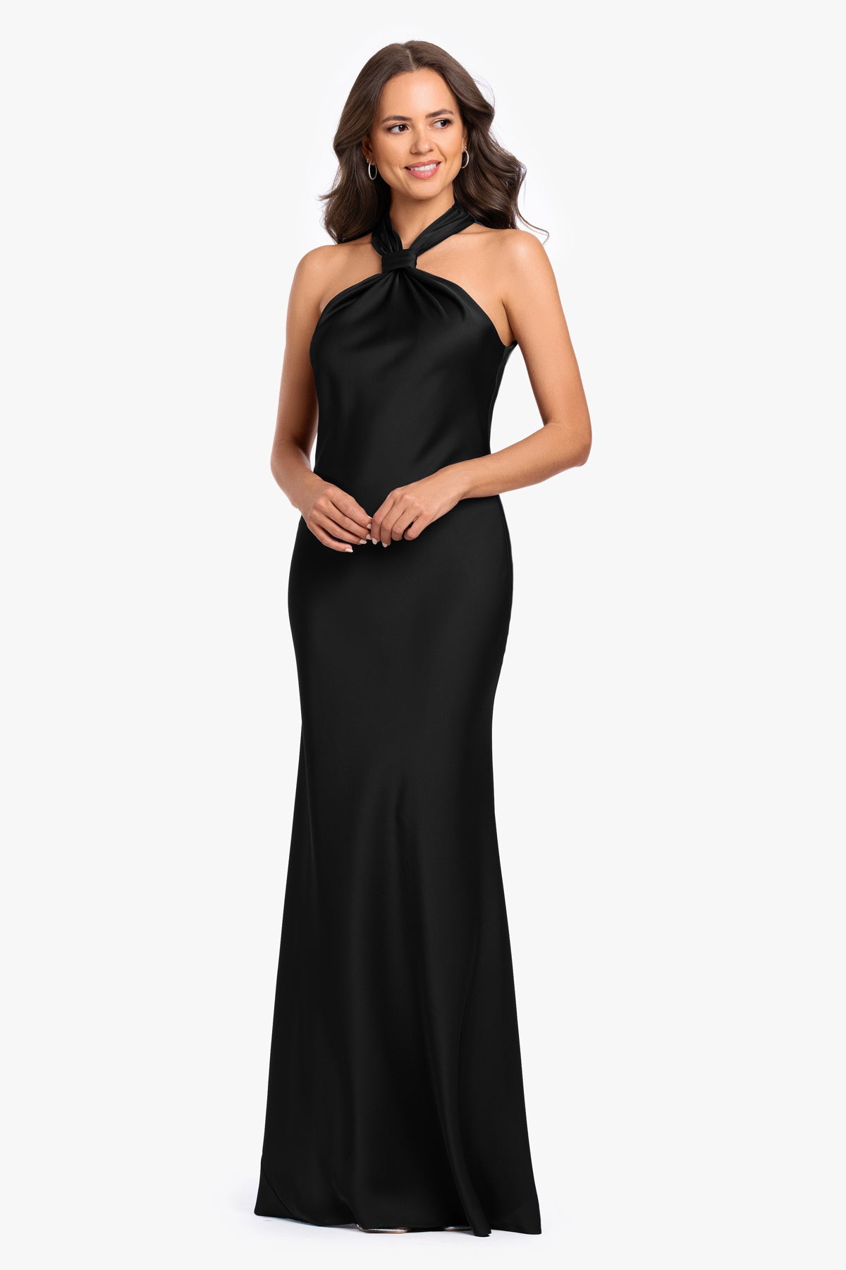 "Diane" Satin Knot Neck & Closed Back Dress