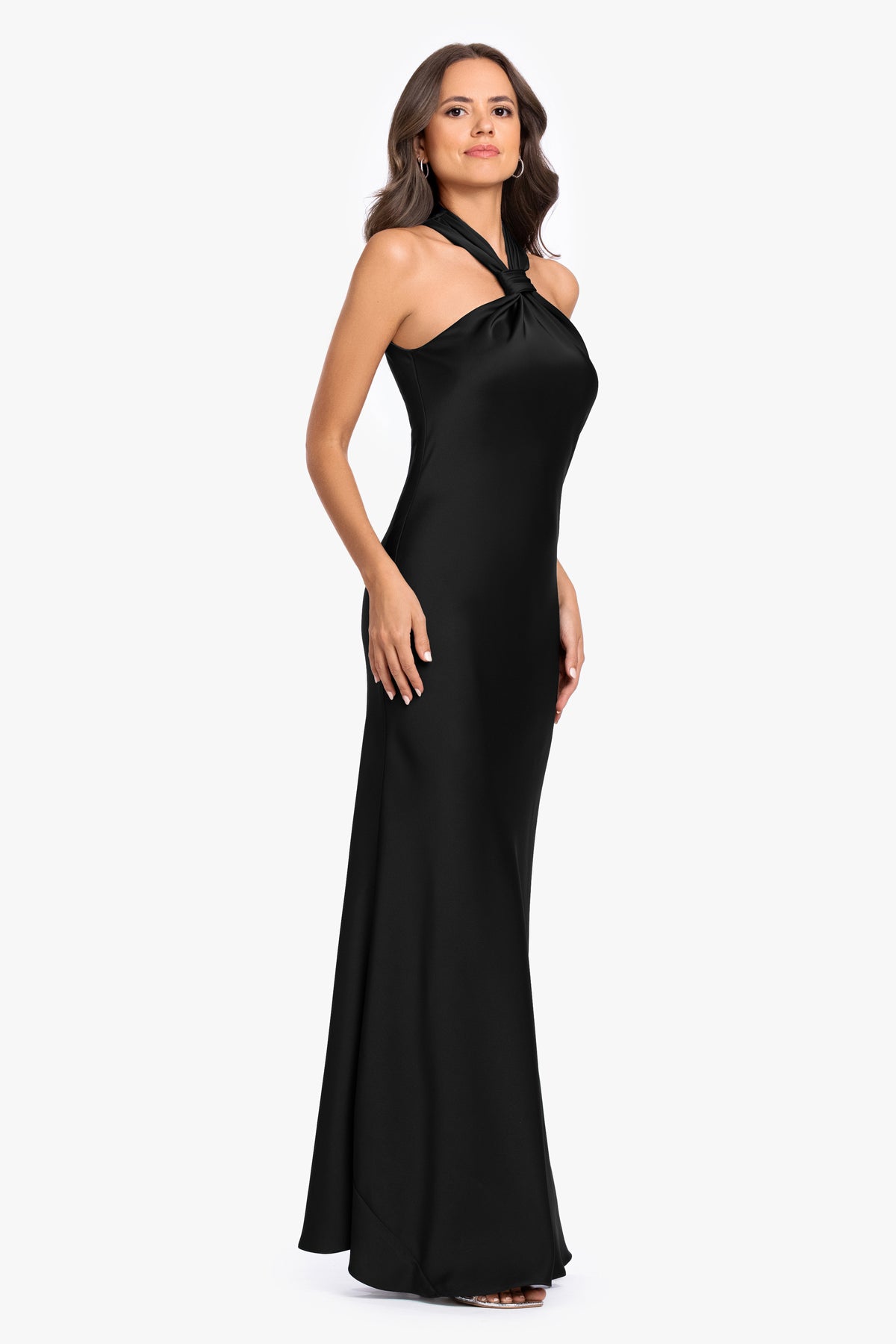 "Diane" Satin Knot Neck & Closed Back Dress