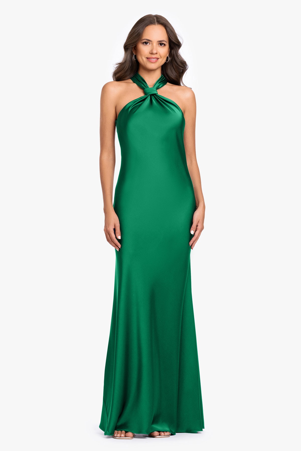 "Diane" Satin Knot Neck & Closed Back Dress