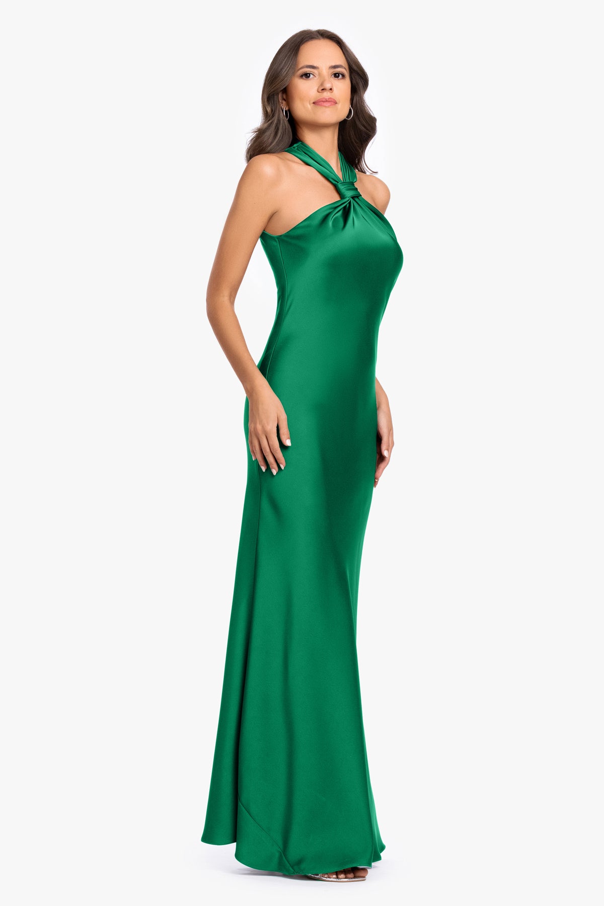 "Diane" Satin Knot Neck & Closed Back Dress