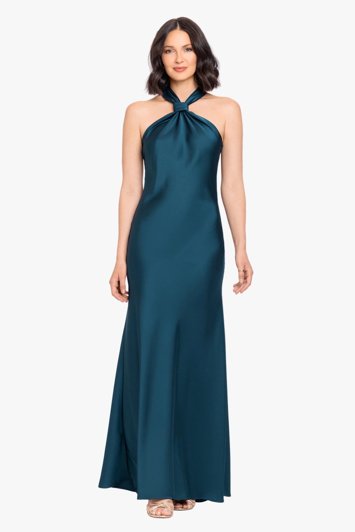 Petite "Diane" Satin Knot Neck & Closed Back Dress